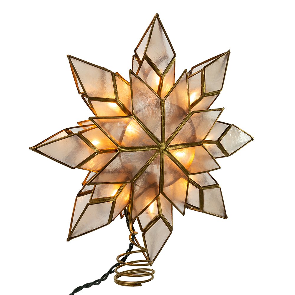Clear capiz eight-point star with brass-colored frame and coil mount