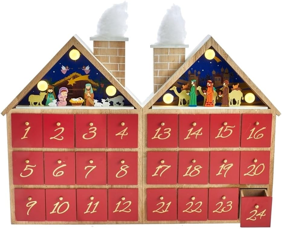 Kurt Adler D3699 twin-house nativity calendar and 24 drawers