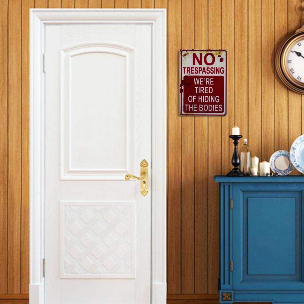Novelty metal sign in a listing indoor scene