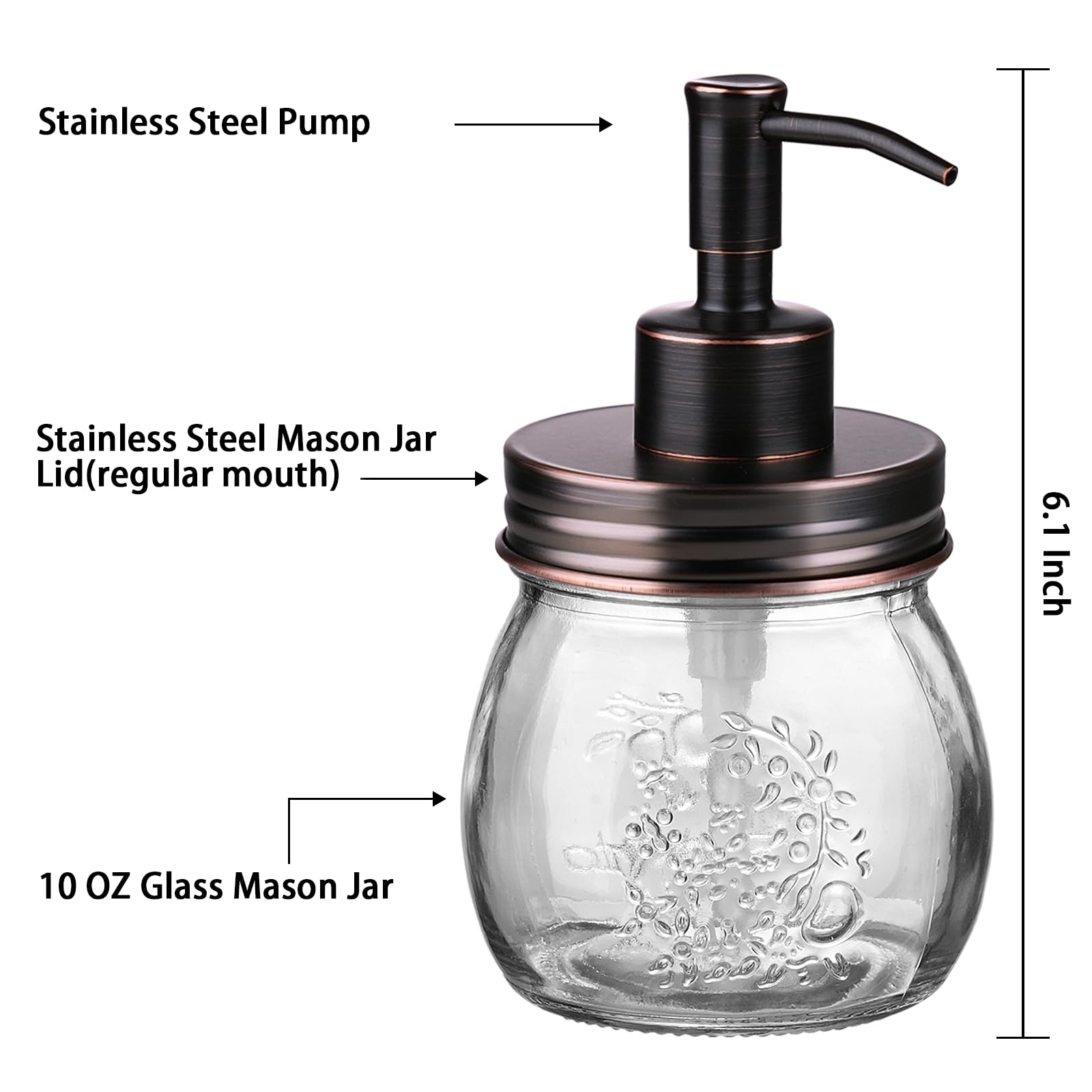 Amolliar supplier identification graphic showing glass jar, metal lid, pump, and approximate height