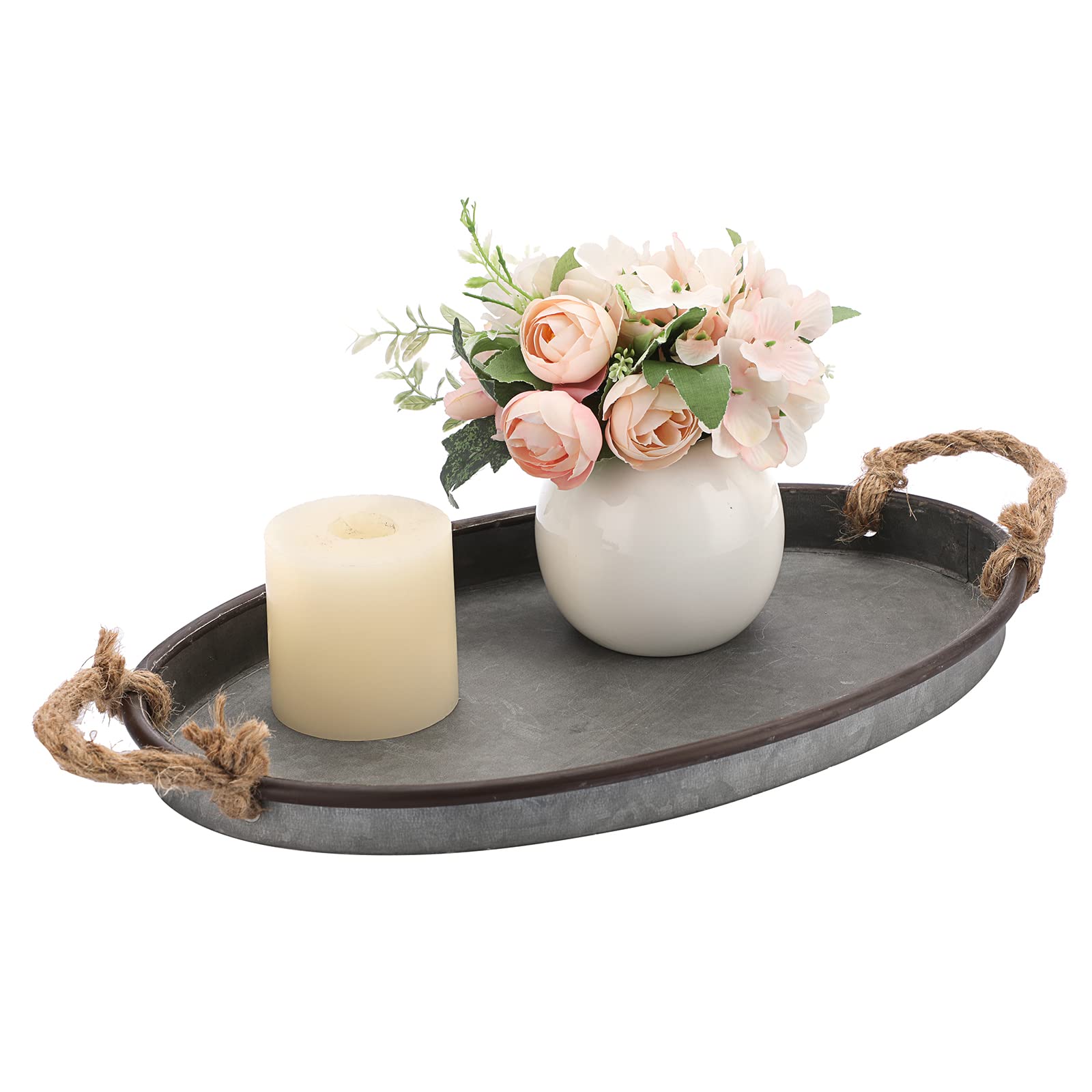 Hipiwe tray styled with separate flowers and a pillar candle