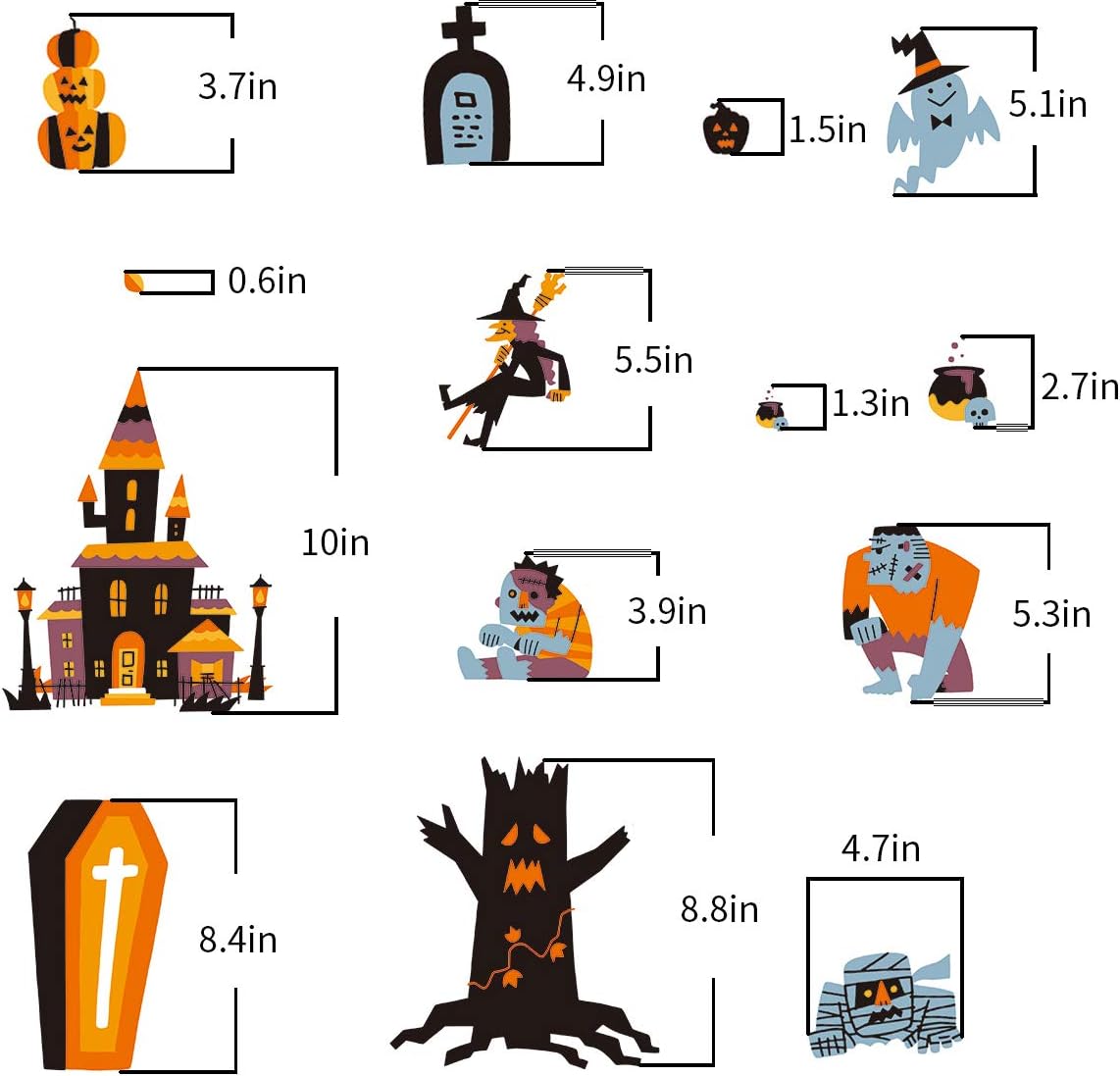 Published sizes of selected individual cling motifs