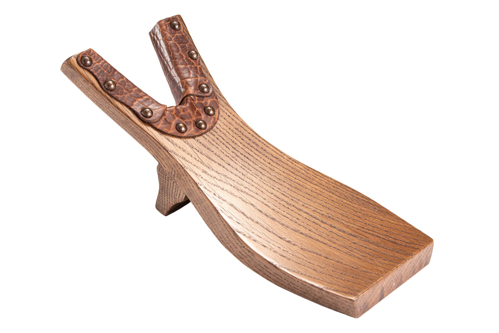 Peanut-colored Chuck’s Woodbarn boot jack with a curved wood body