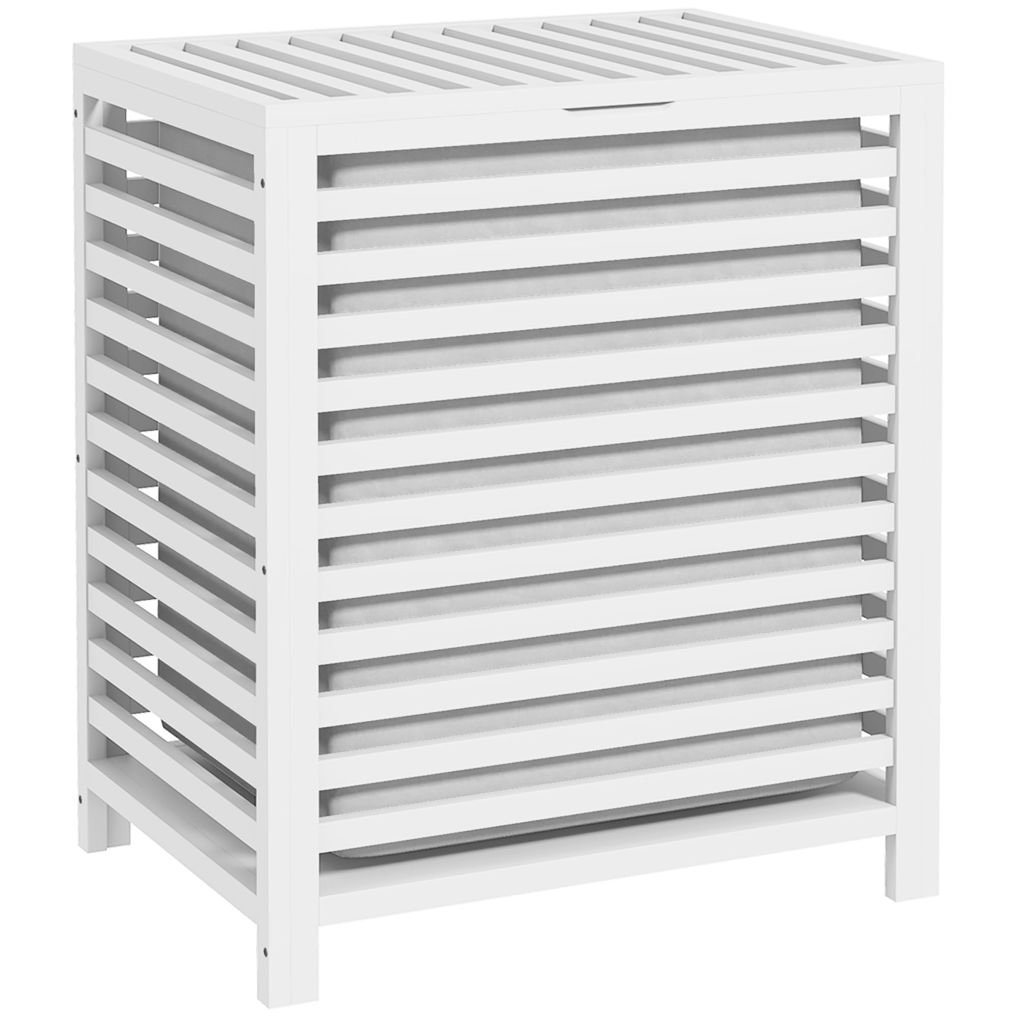 HOMCOM white bamboo slatted hamper with its lid closed