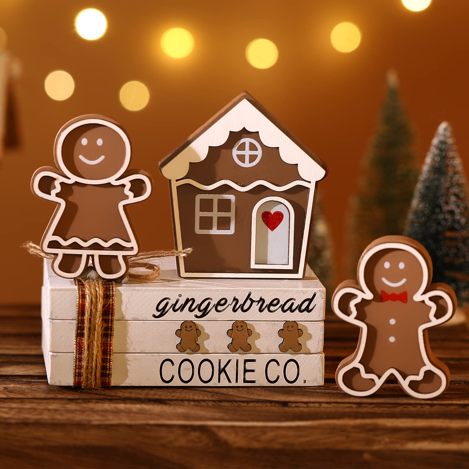 Jetec decorative book stack and house in a scene with additional gingerbread figures; verify included pieces