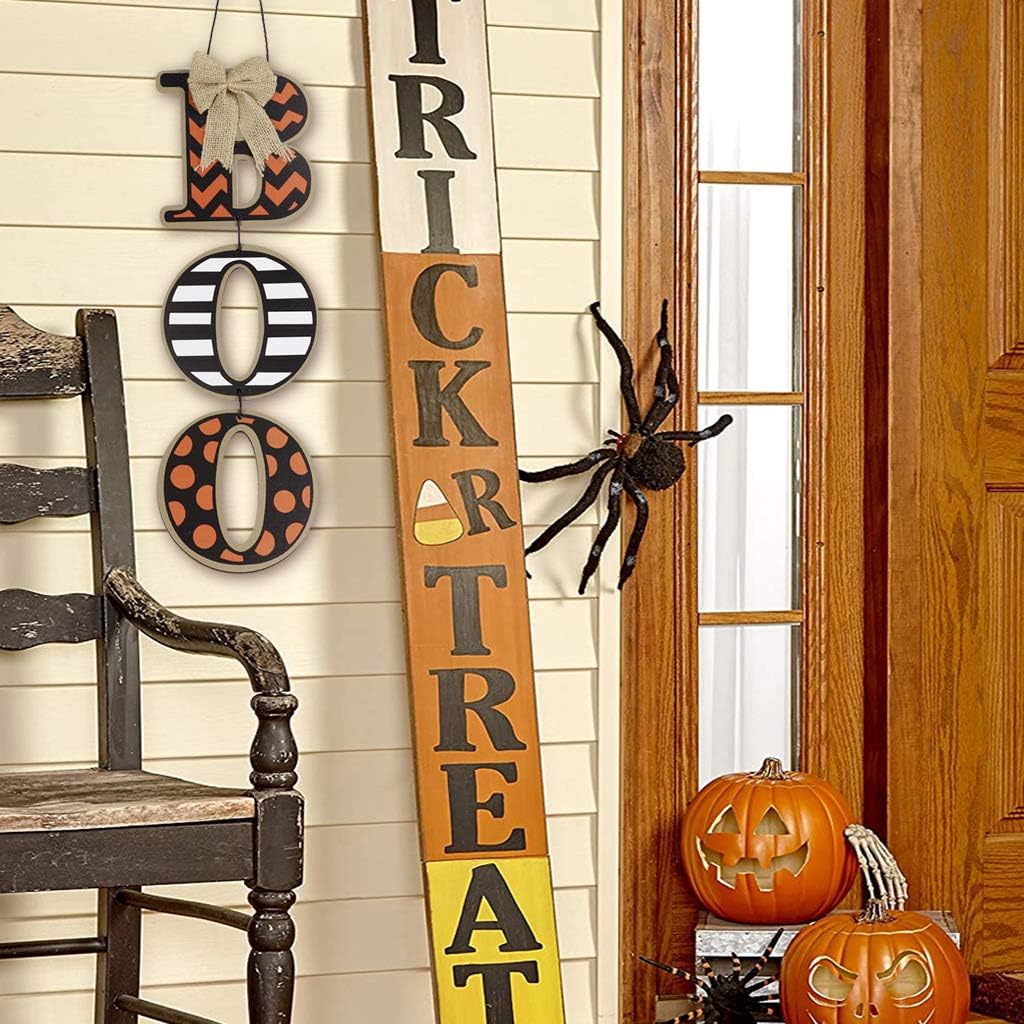 Wooden BOO sign in a listing display
