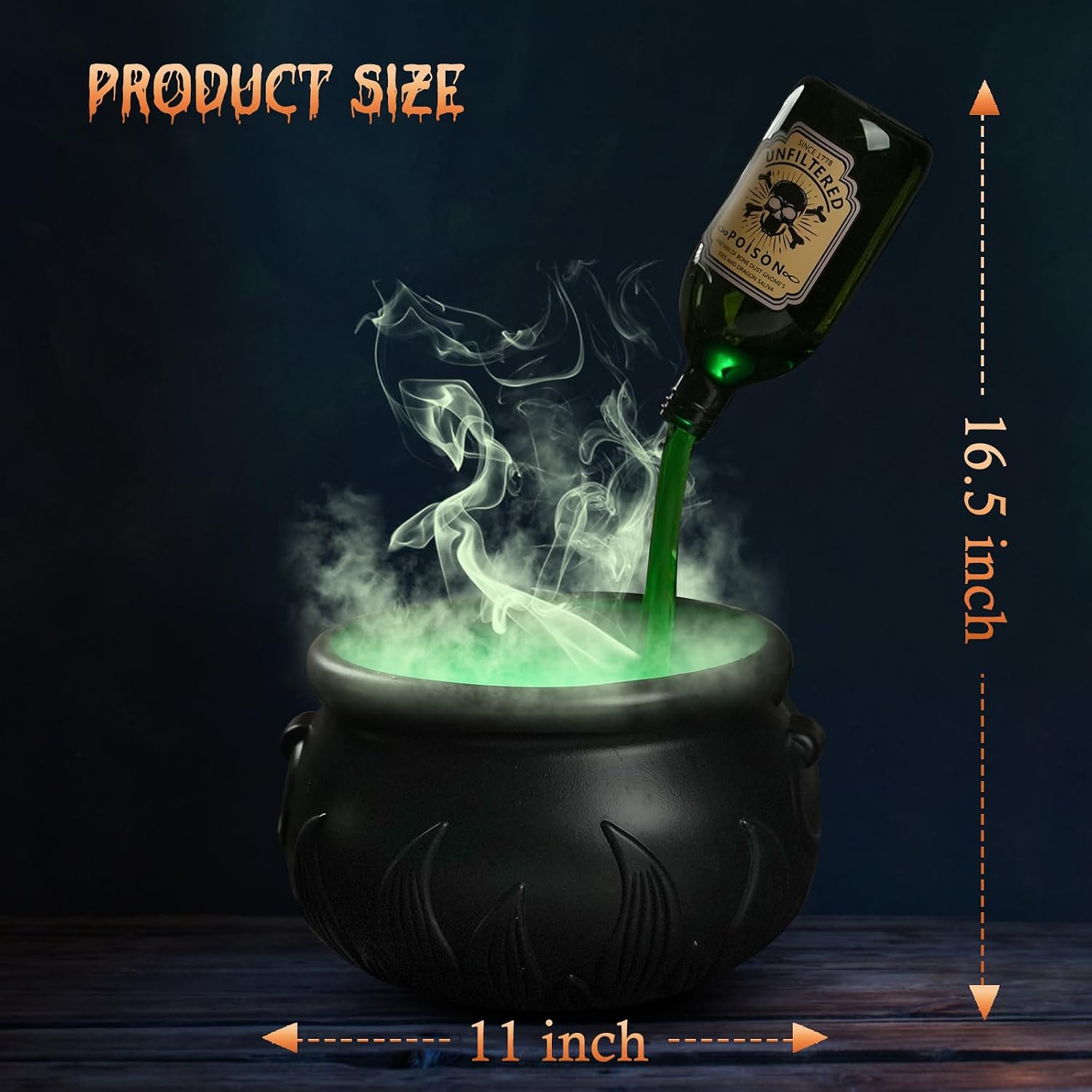 Cauldron assembly dimensions shown in the listing