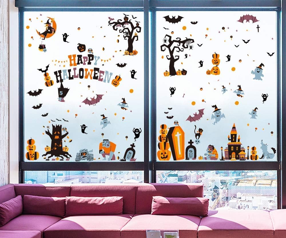 Listing window scene with colored Halloween motifs