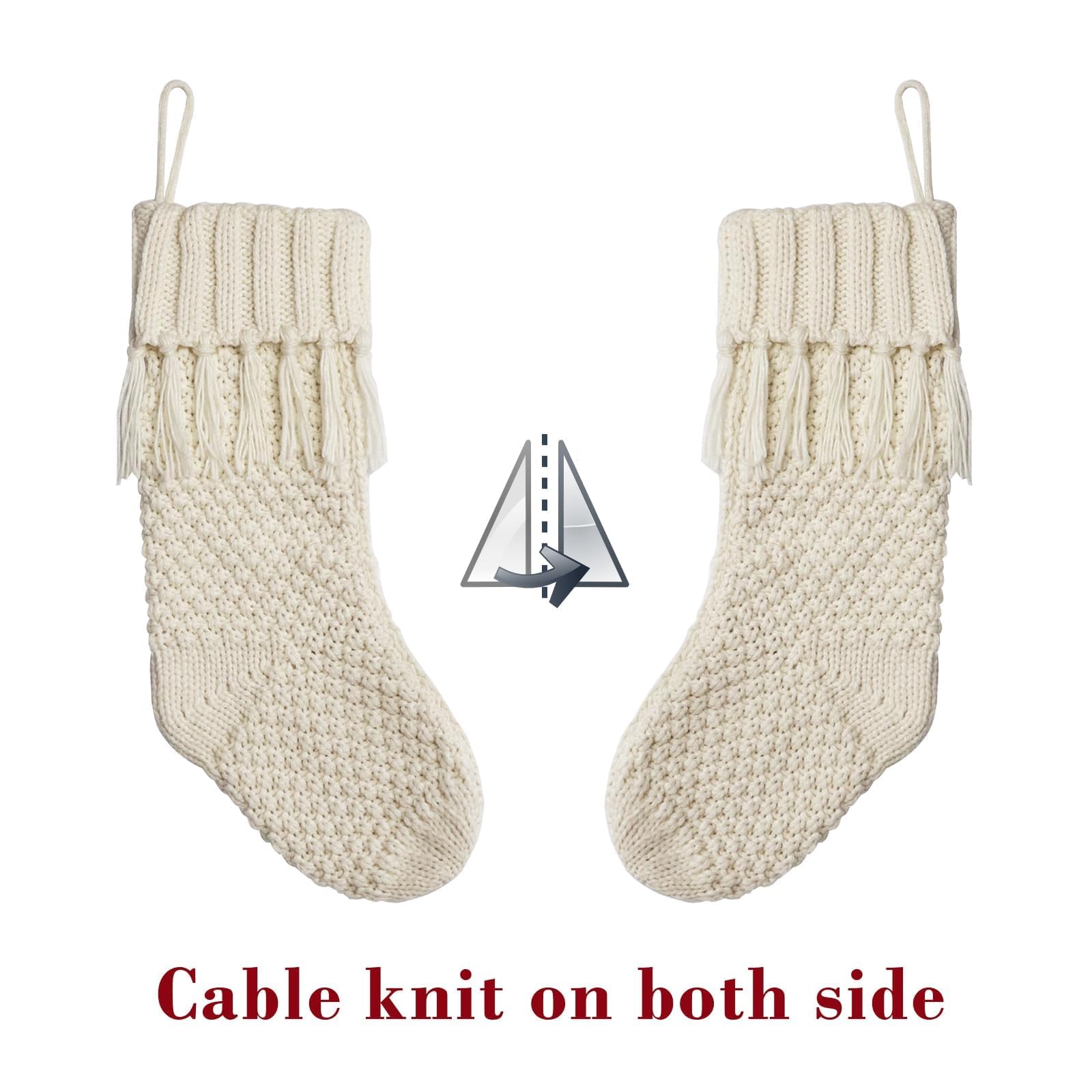 Supplier illustration showing front and reverse cable-knit sides of one LimBridge stocking