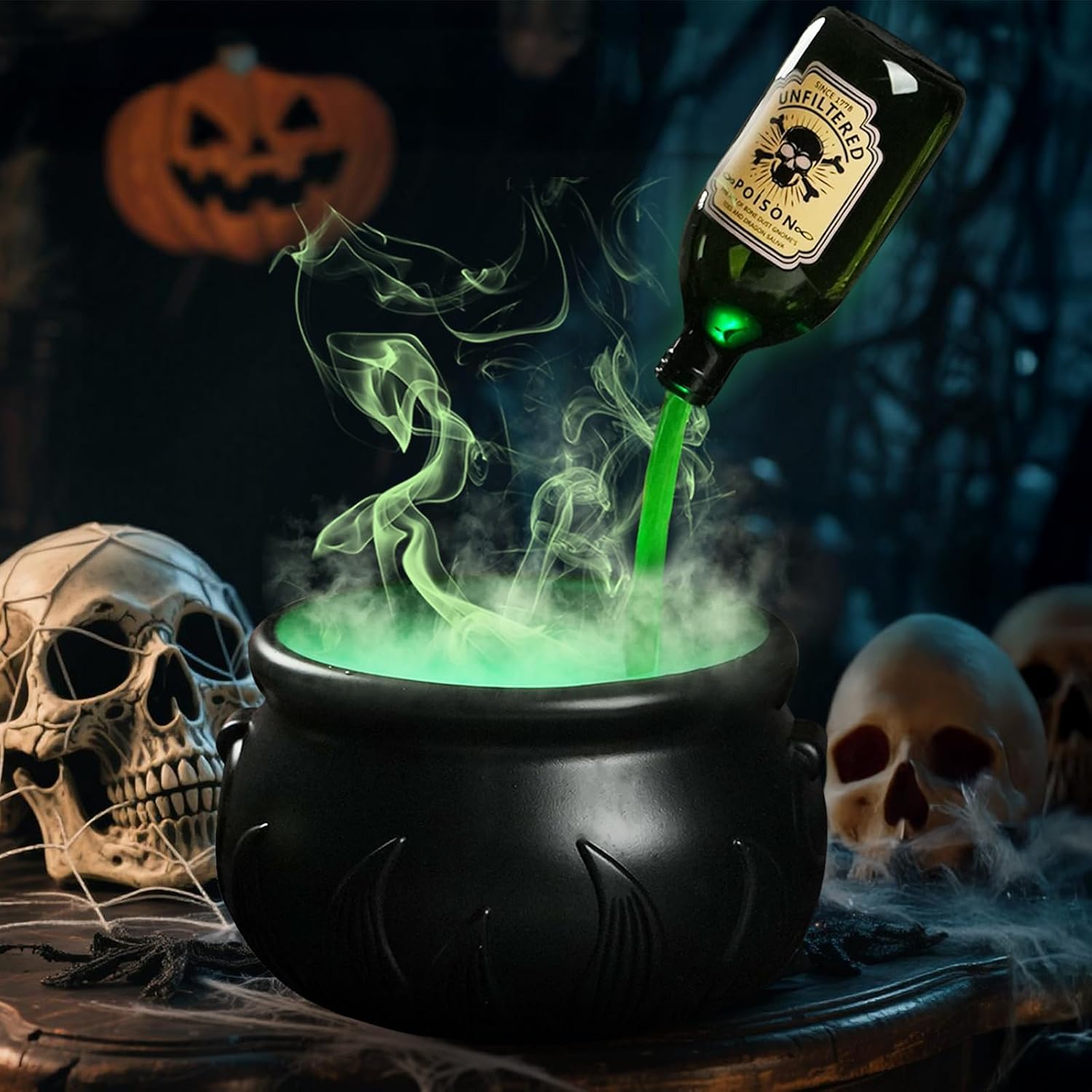 Zesua bottle-pouring cauldron illusion in a promotional scene