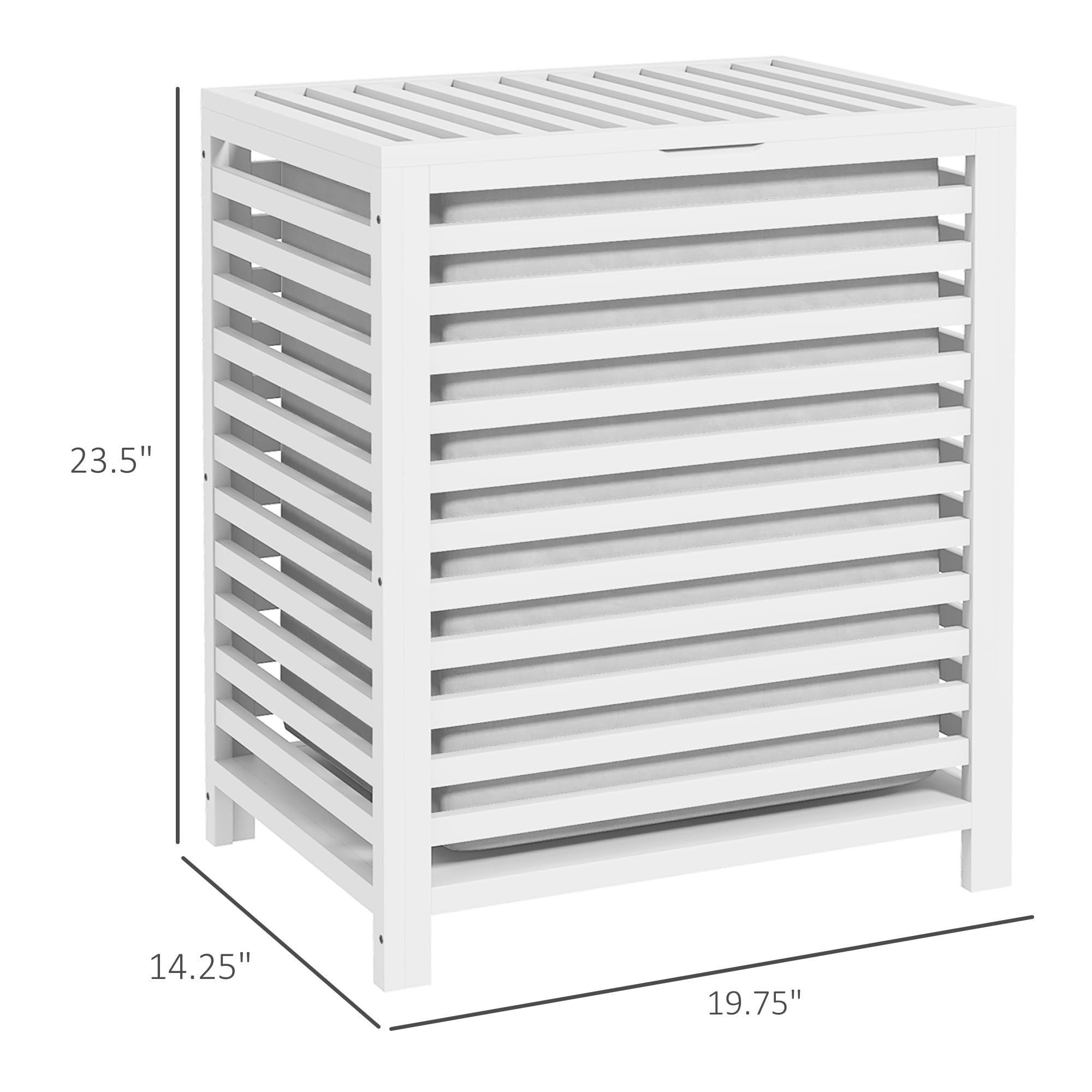 Supplier dimension image of the white 55-liter bamboo hamper