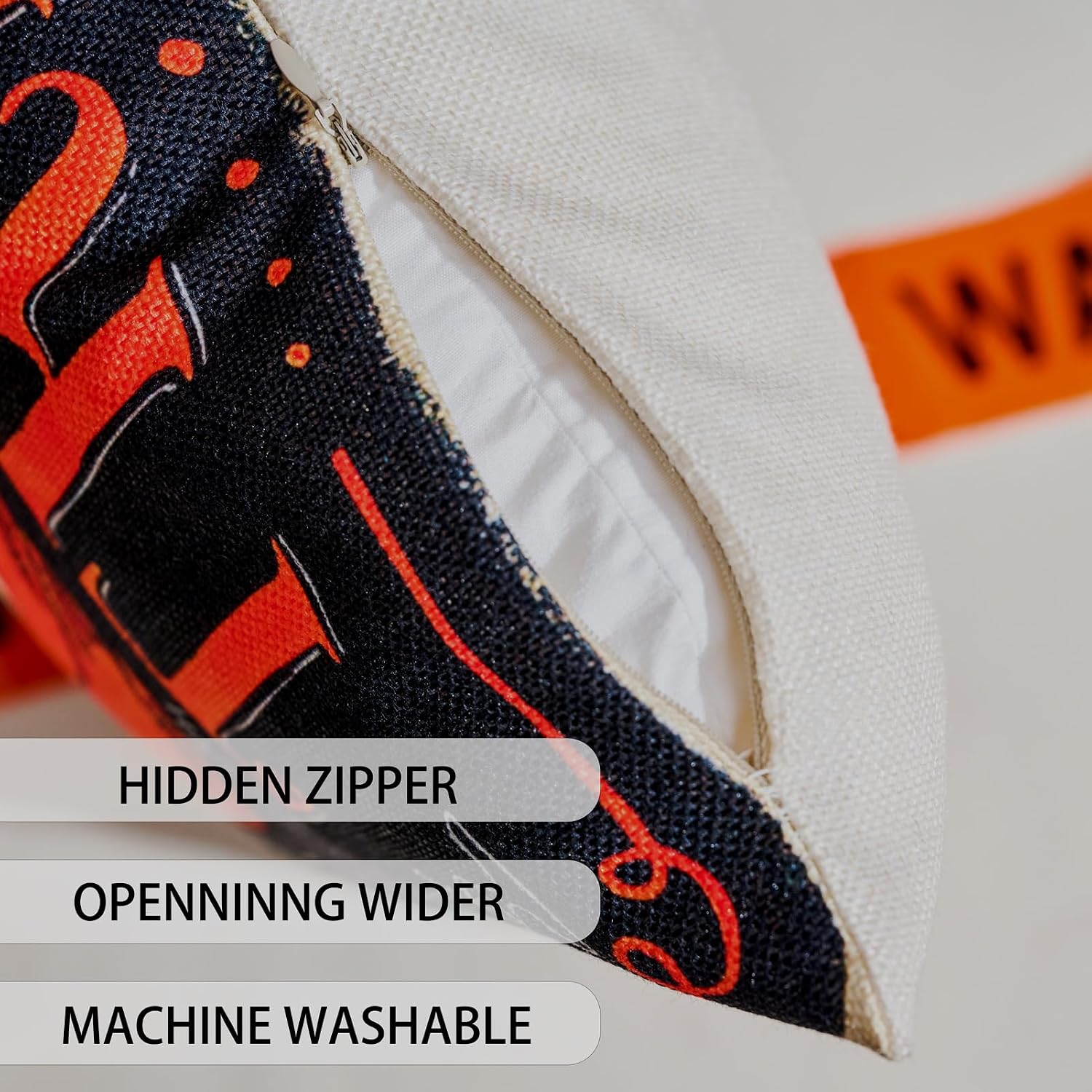 Listing close-up of the hidden zipper and printed fabric