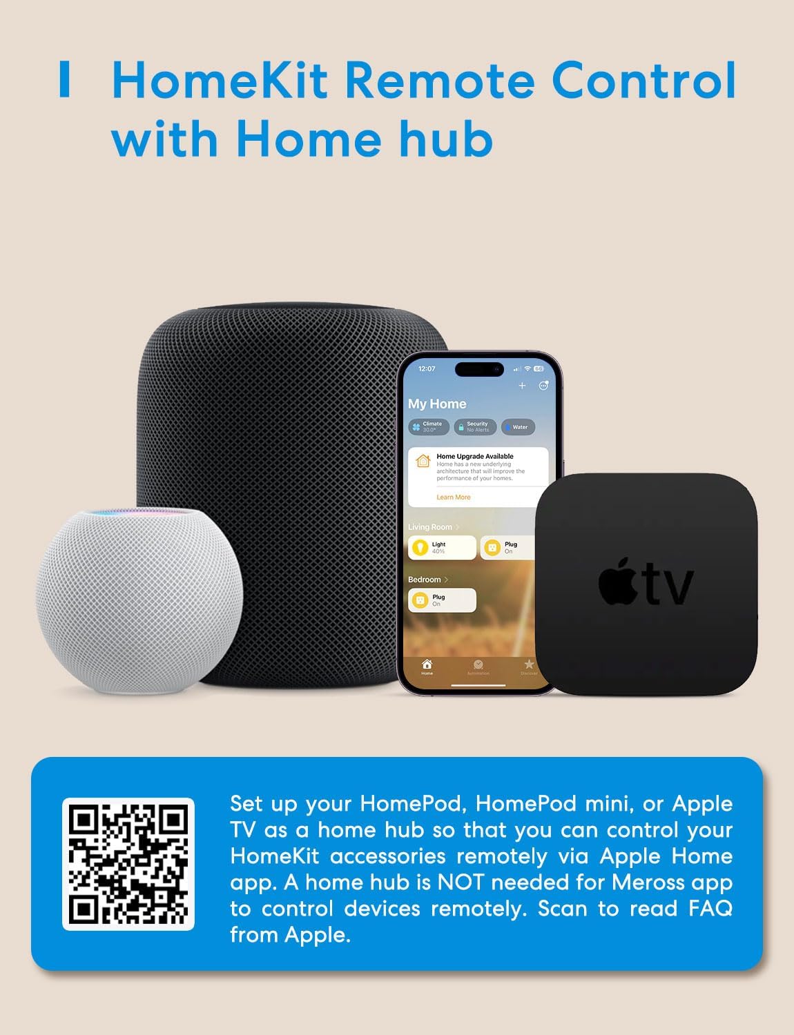meross HomeKit remote-control and home-hub graphic