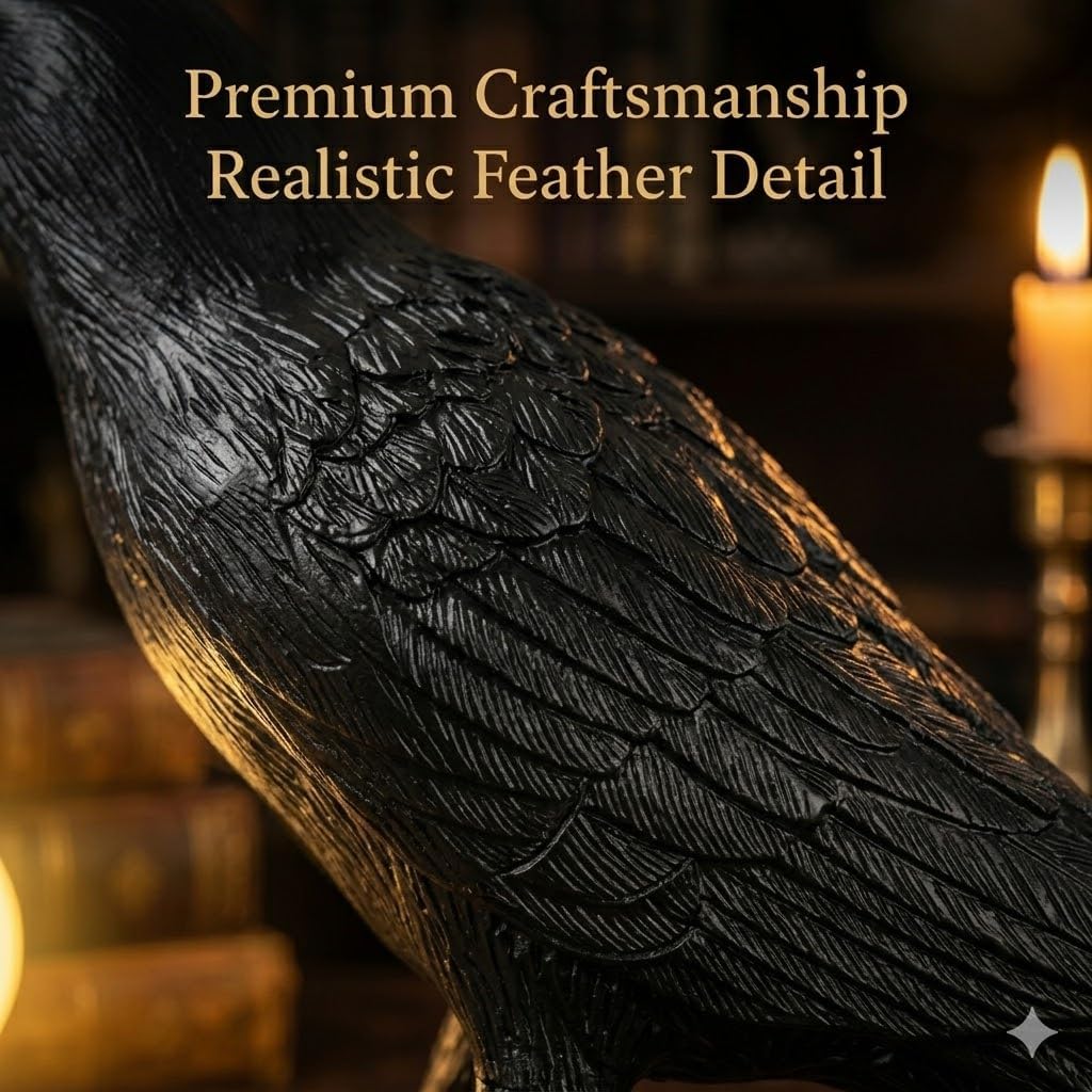 Listing close-up of the crow lamp feather texture