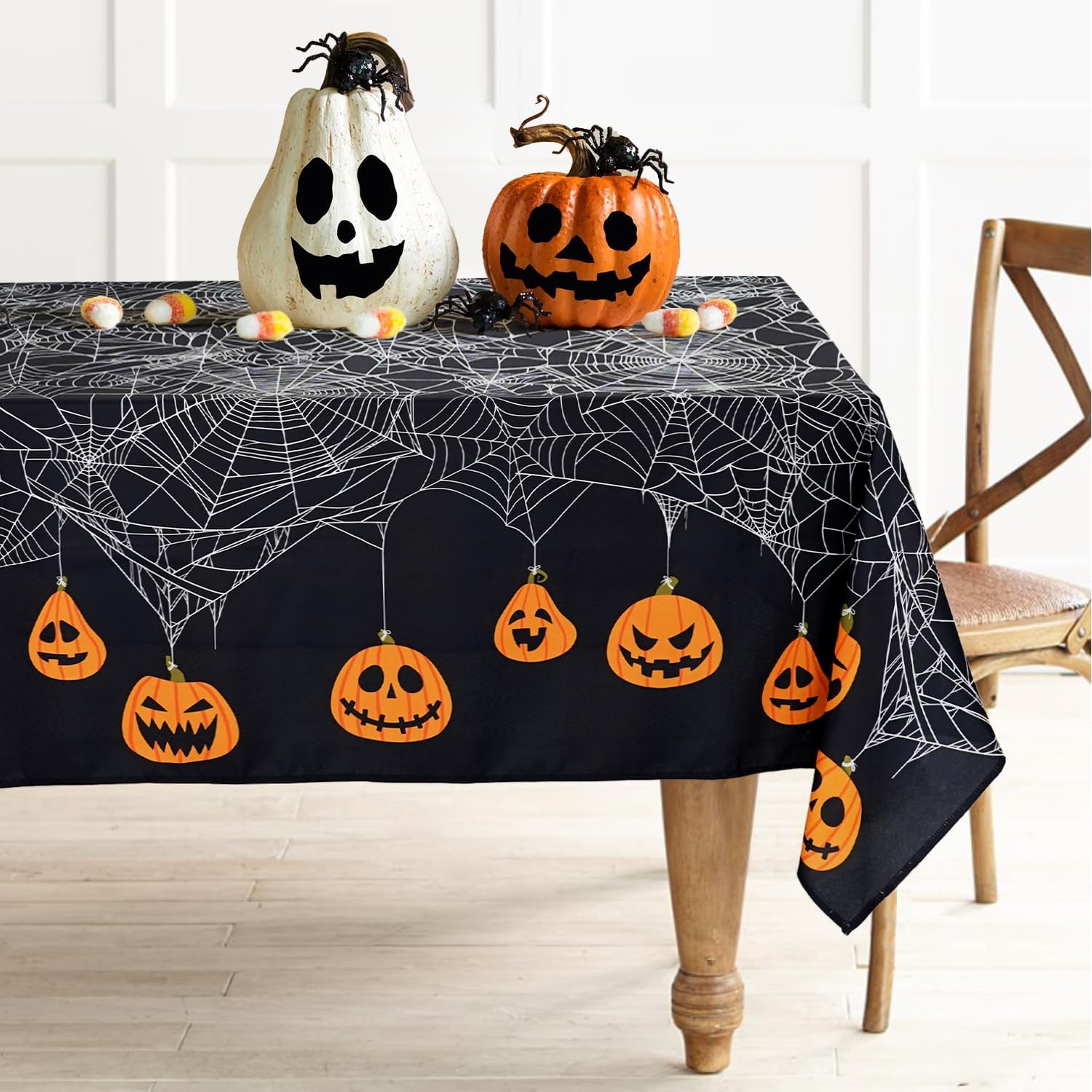 Bnejvif black spiderweb and orange pumpkin tablecloth