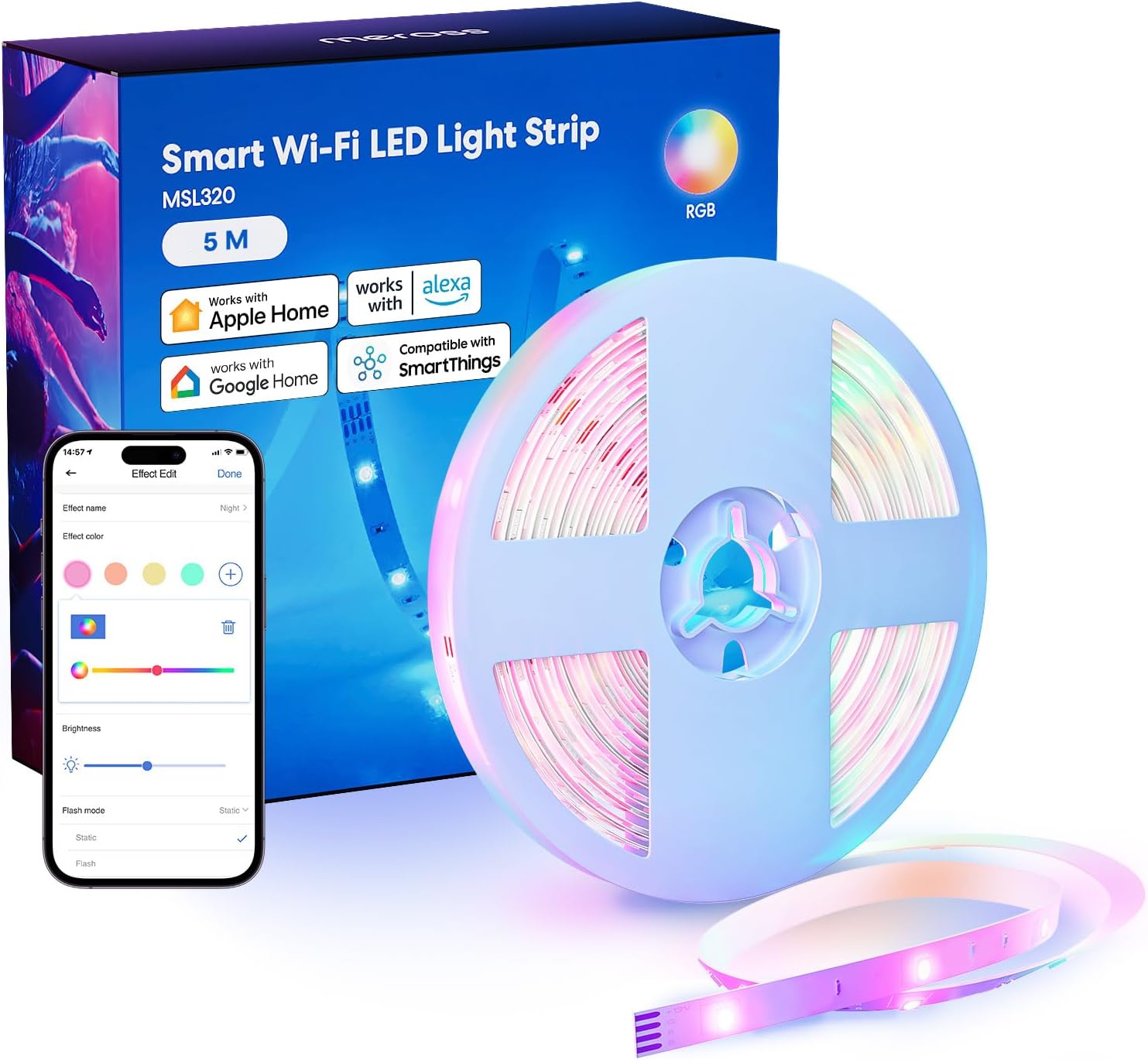meross five-meter RGB strip reel and product box