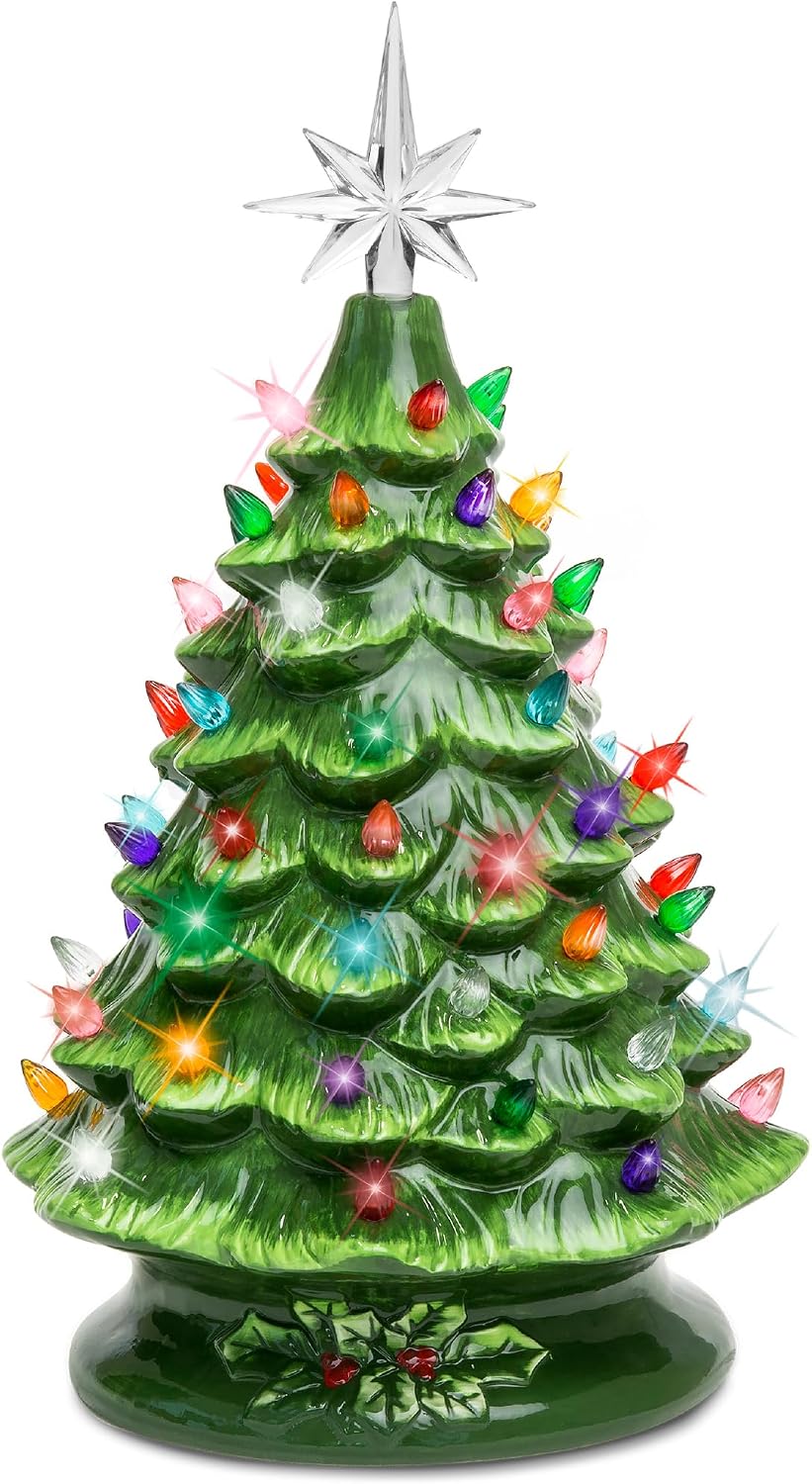 Best Choice Products green ceramic tree with multicolored bulbs and star