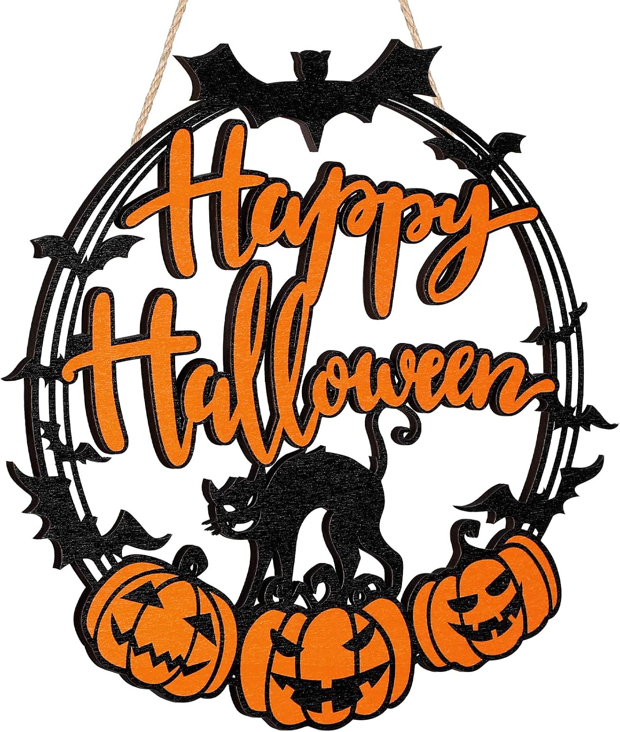 Bucherry open wooden Halloween sign with cat and pumpkins