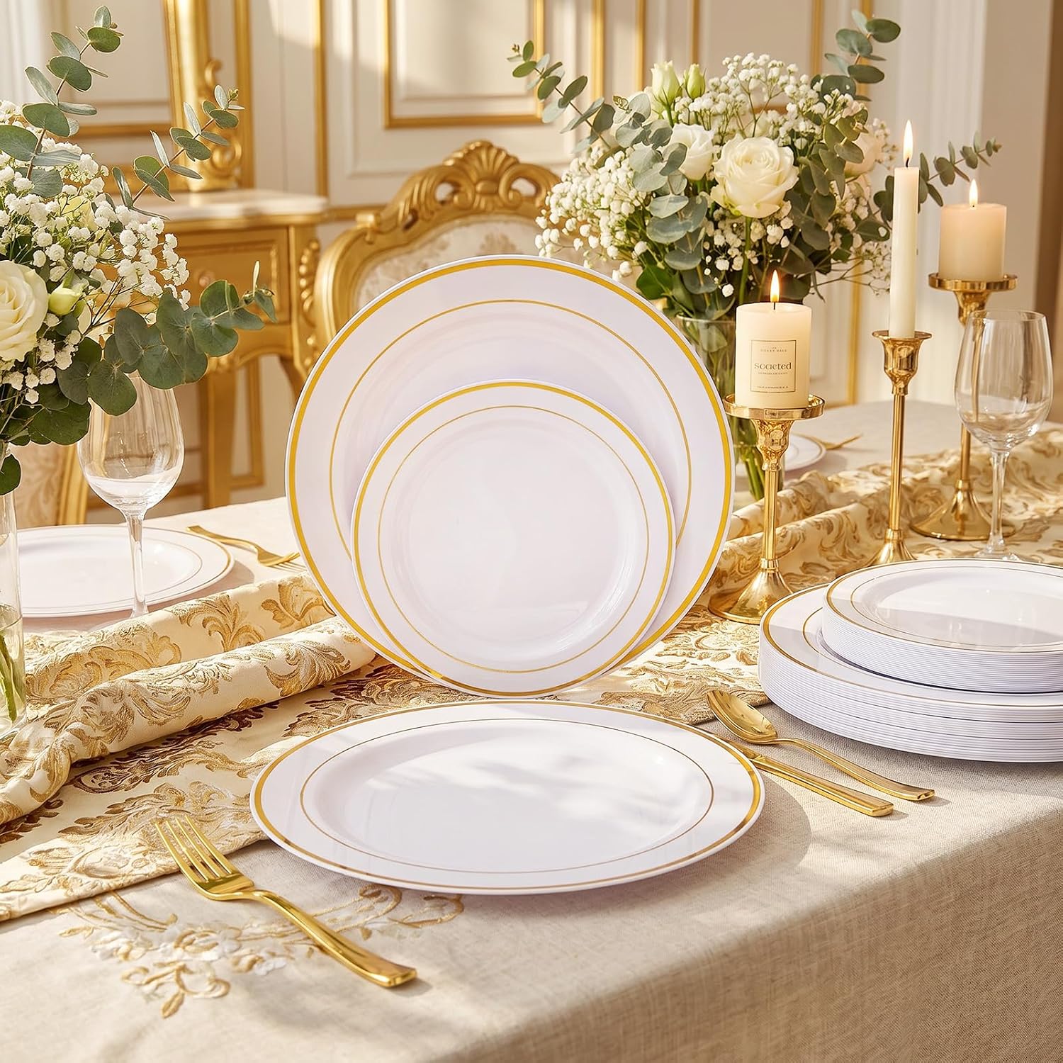 I00000 dinner and dessert plates displayed upright