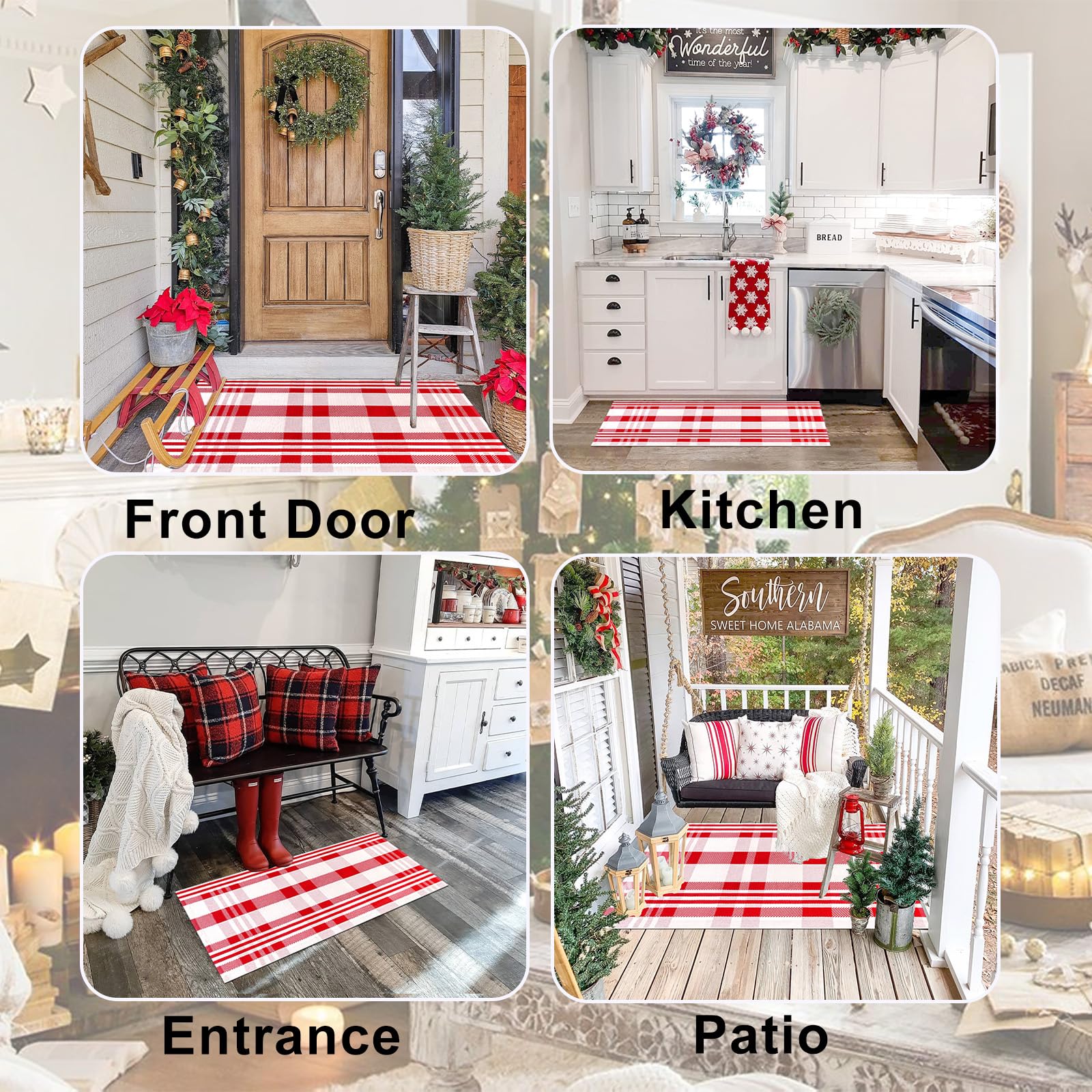 Fallovea red-and-white plaid rug in supplier kitchen and entryway examples