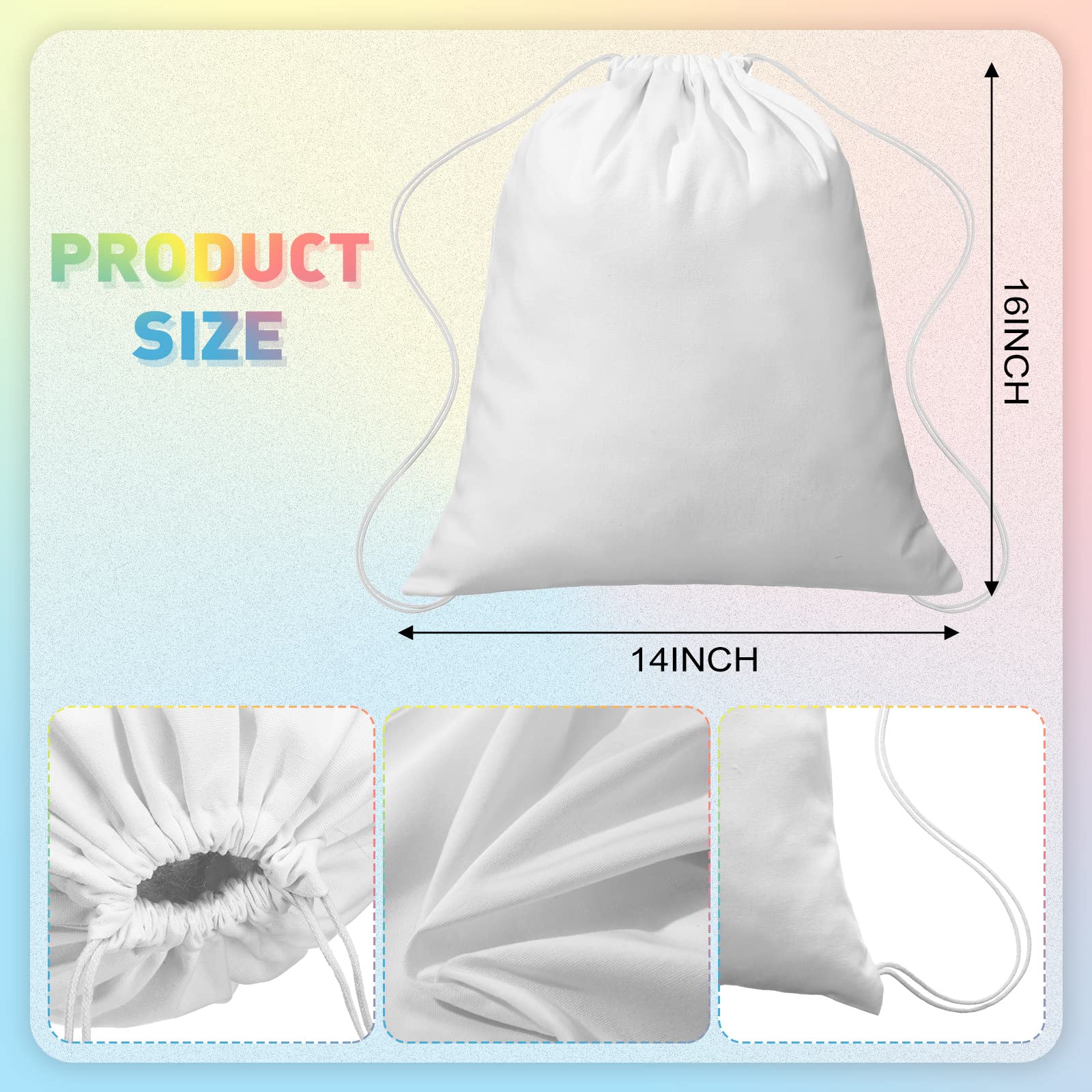 Saintrygo white drawstring bag with supplier size labels and fabric details