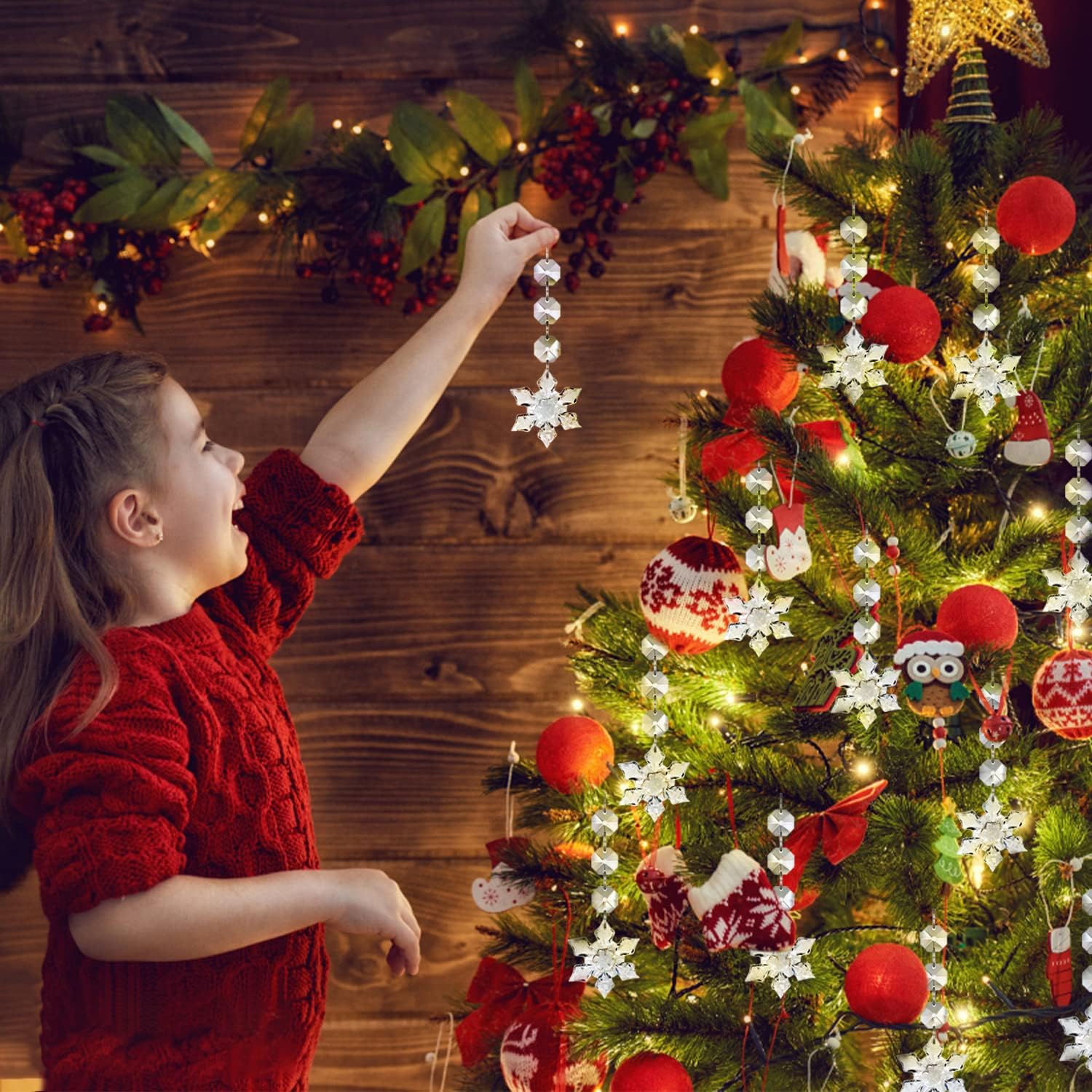 Supplier child scene with hanging snowflakes, not installation guidance