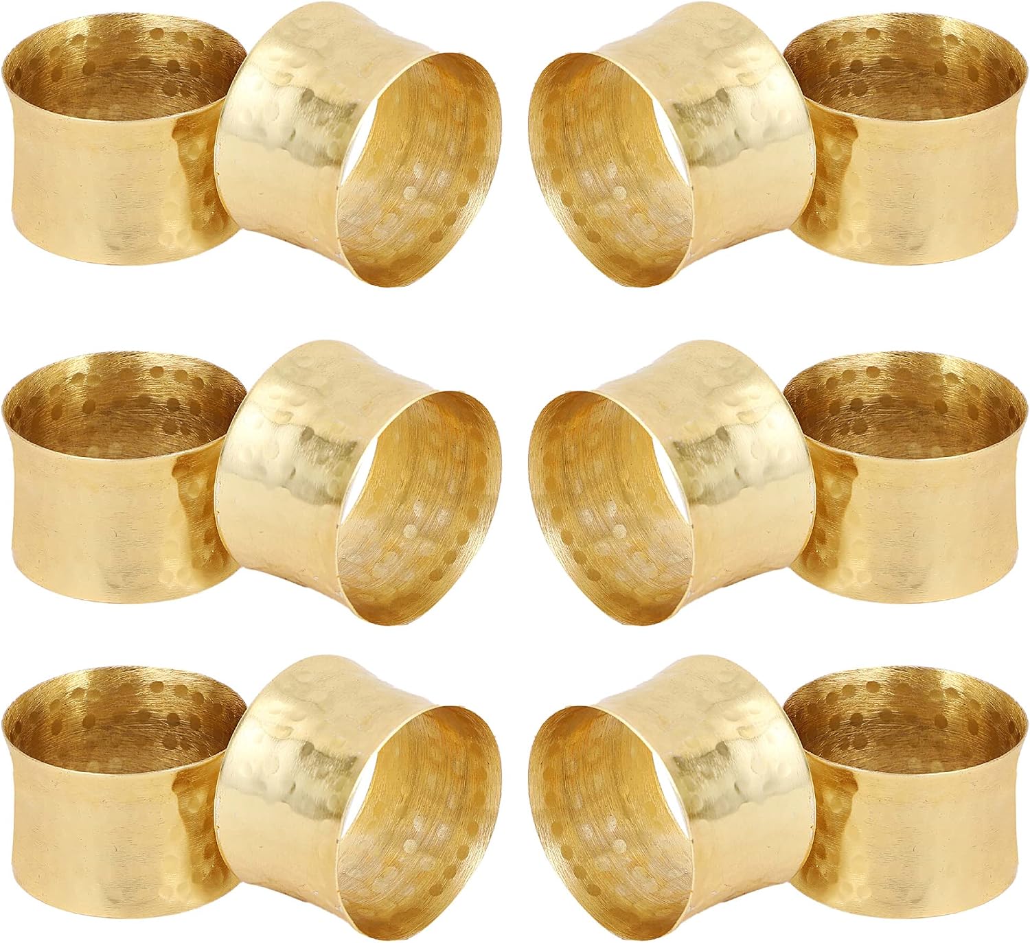 Twelve hammered gold-colored metal napkin rings