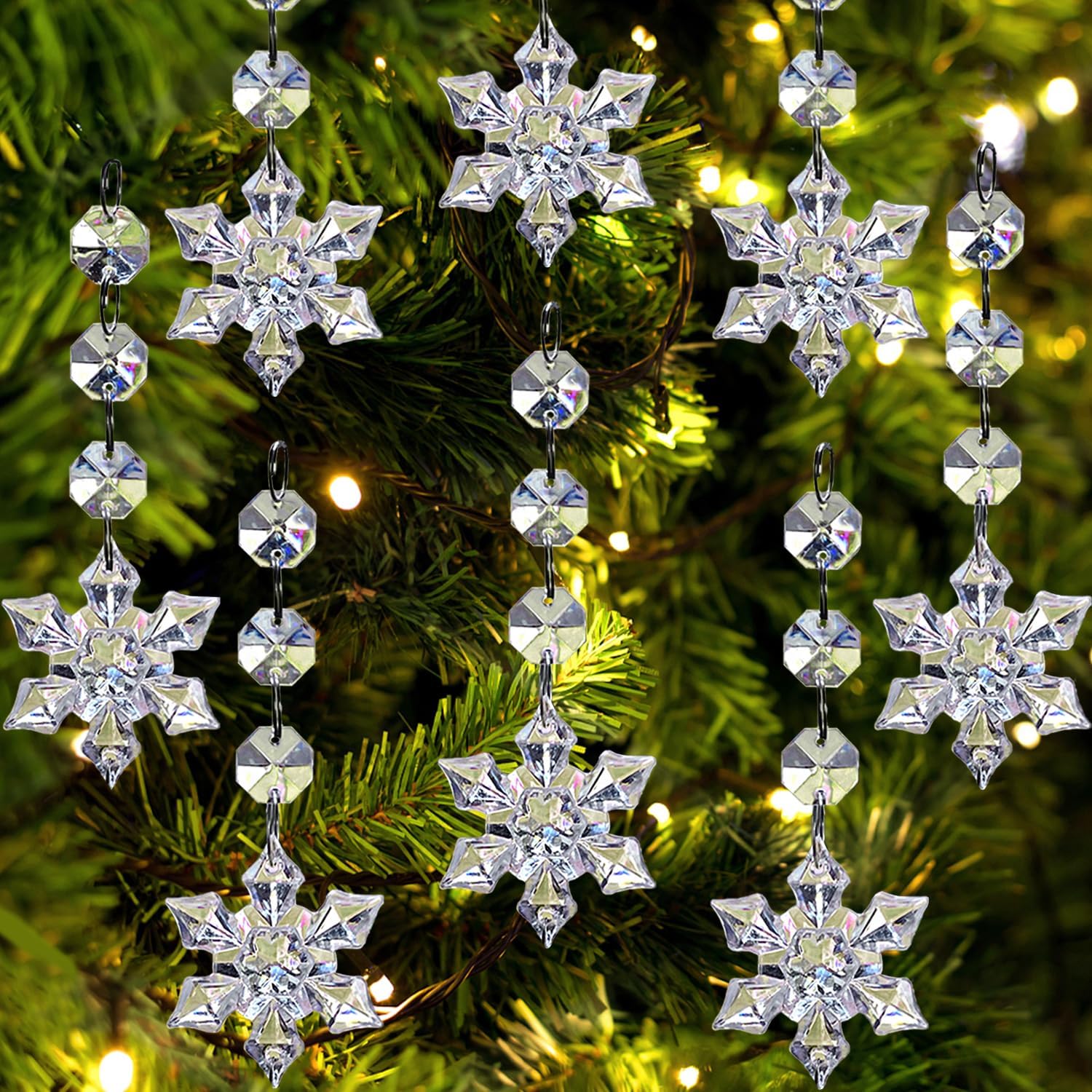 Jishi acrylic snowflake drops on Christmas branches