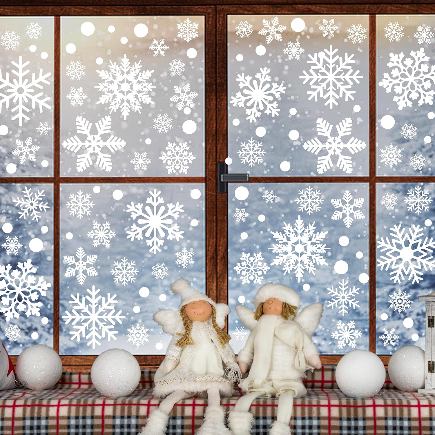 Traplace snowflakes above a separately styled winter shelf