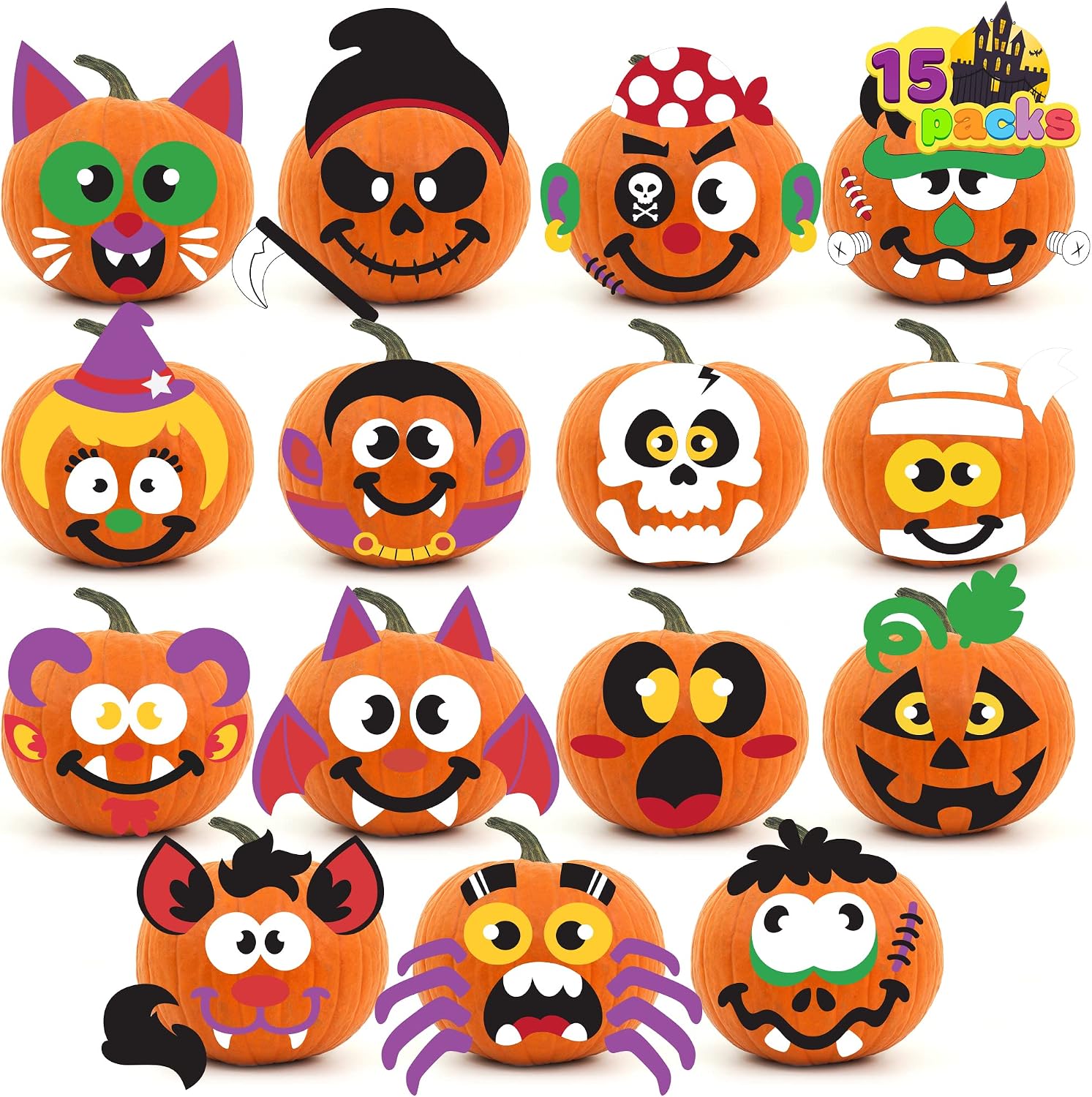JOYIN fifteen-pack pumpkin sticker assortment