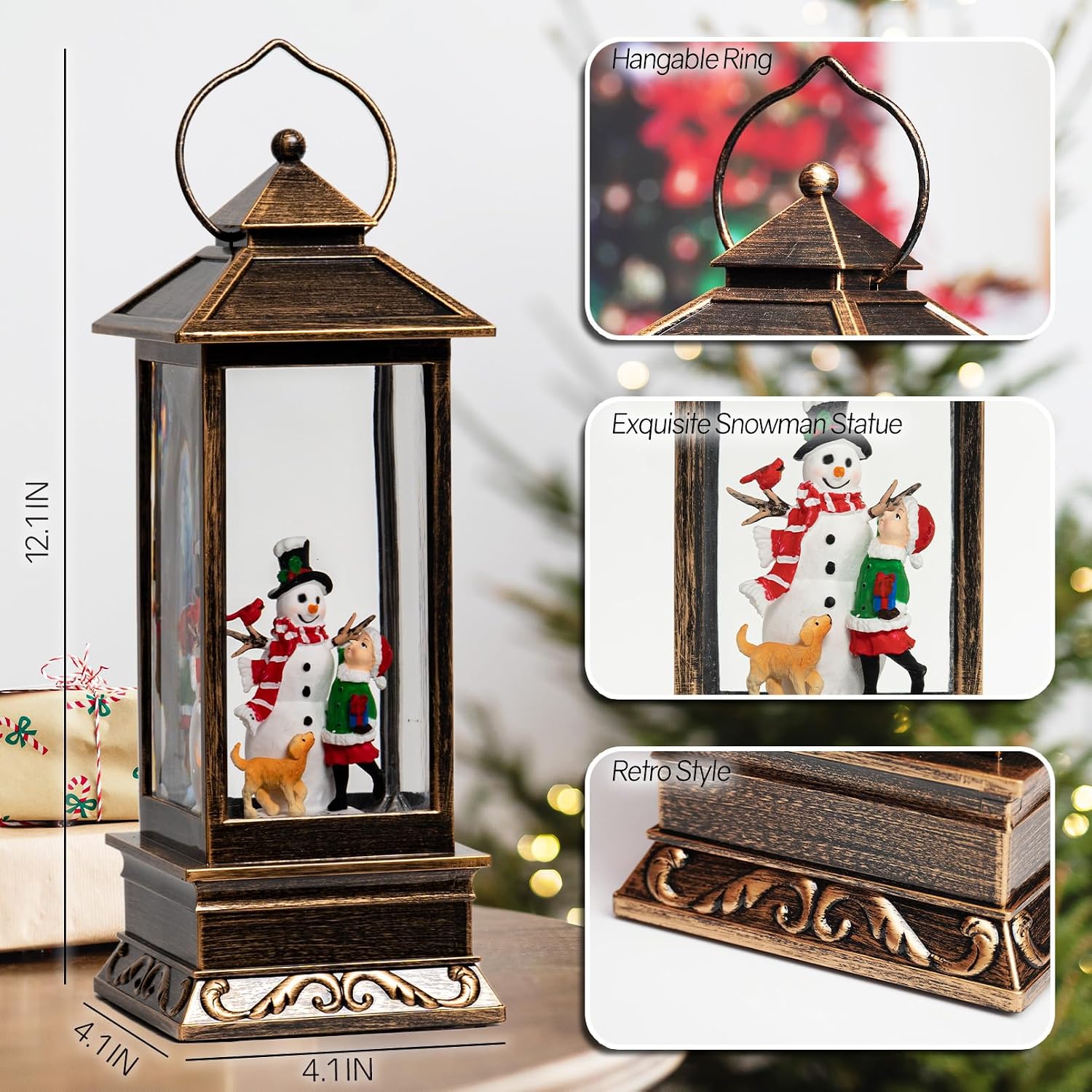 Lantern exterior dimension and winter-scene graphic
