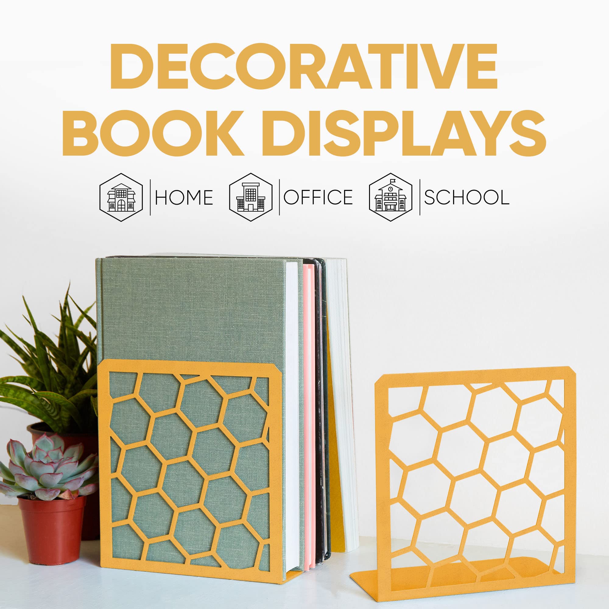 GEOMOD bookends styled with books and a separate plant