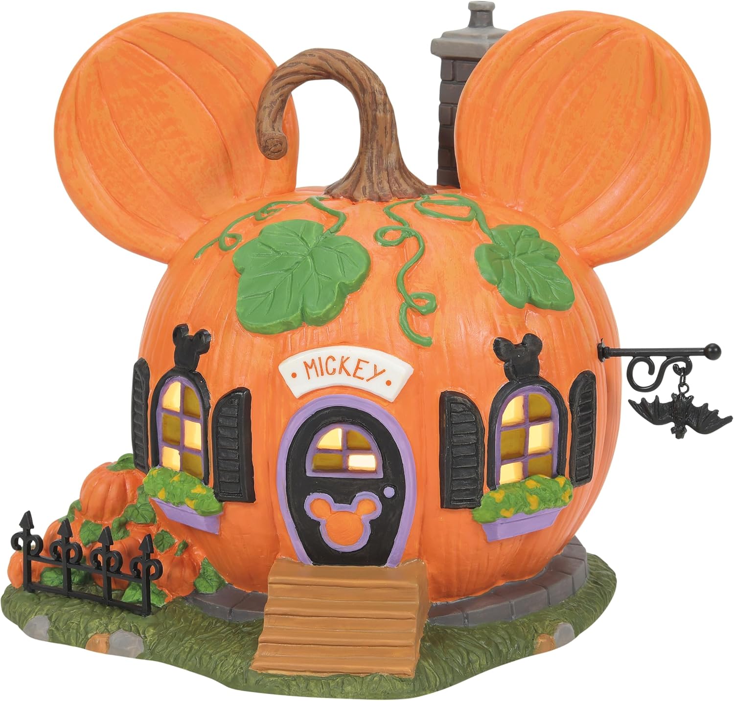 Department 56 Mickey-shaped orange pumpkin house from the front