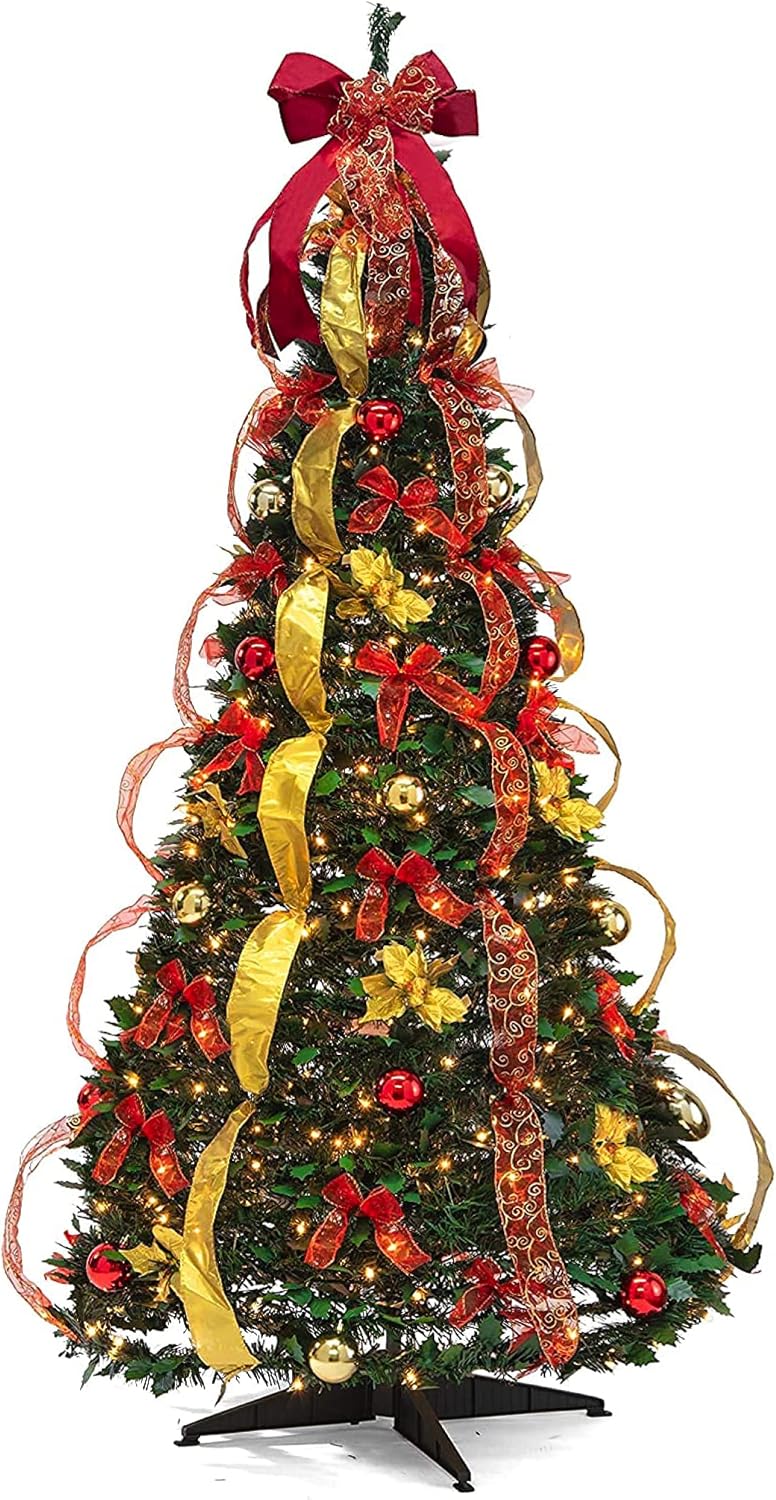 PREXTEX red and gold decorated pop-up Christmas tree