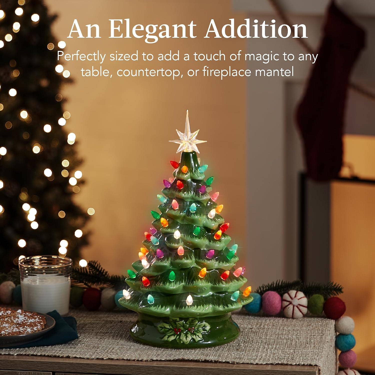 Green ceramic tree in a promotional tabletop scene