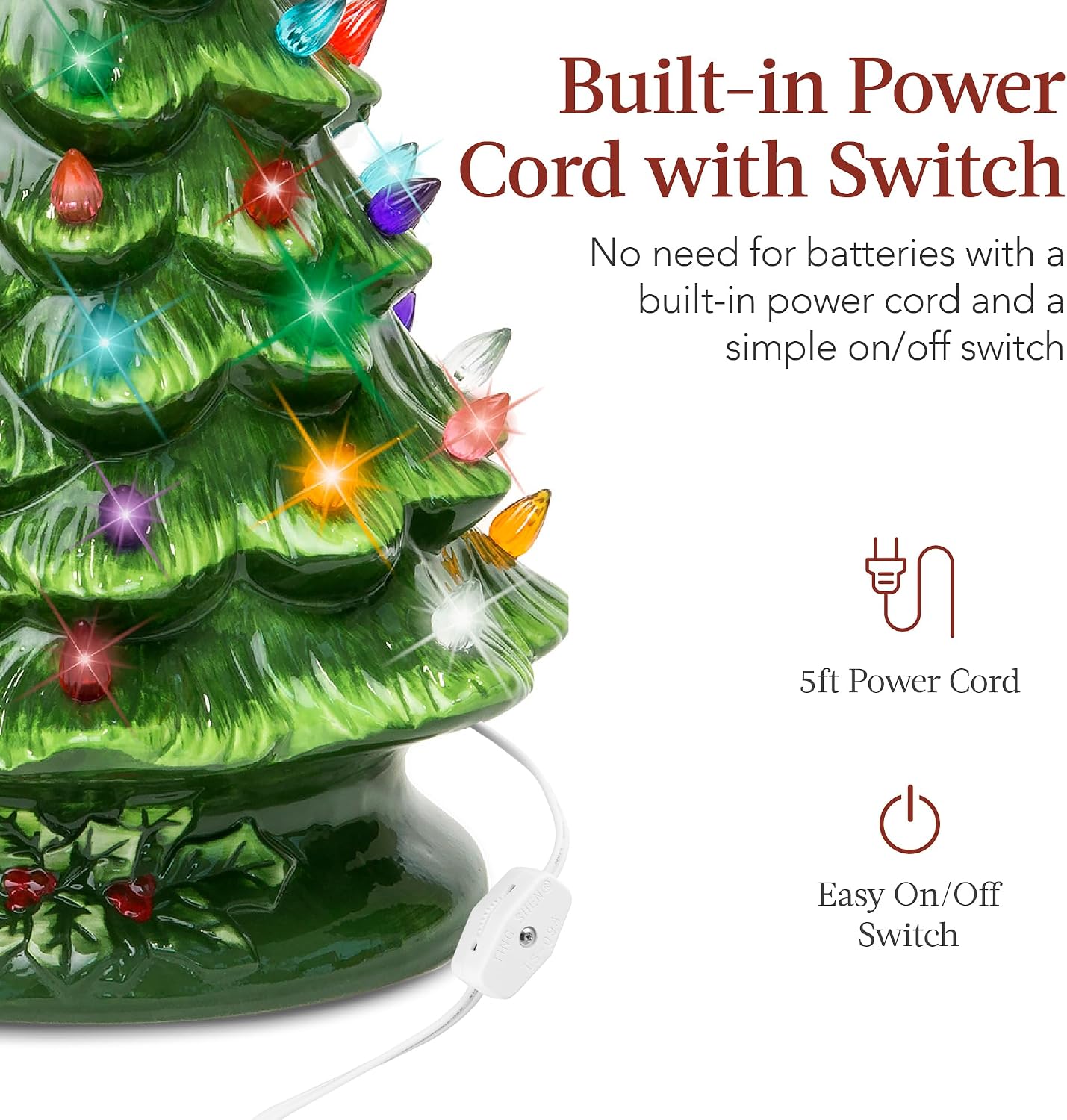Ceramic tree cord and on-off switch illustration