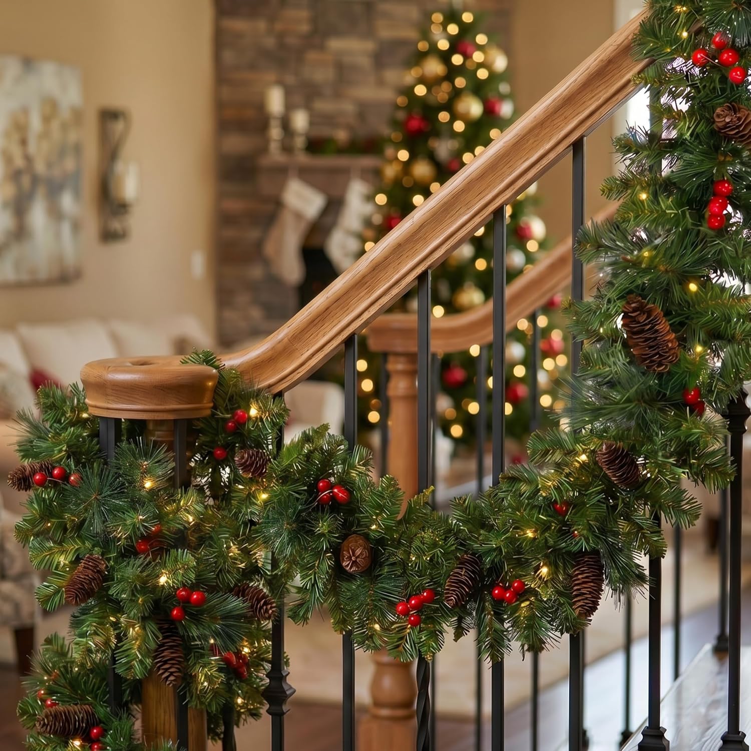 Crestwood garland arranged along a supplier staircase