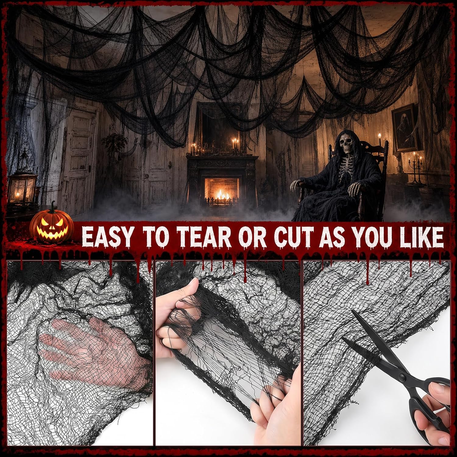 Listing illustration of cutting and tearing decorative cloth