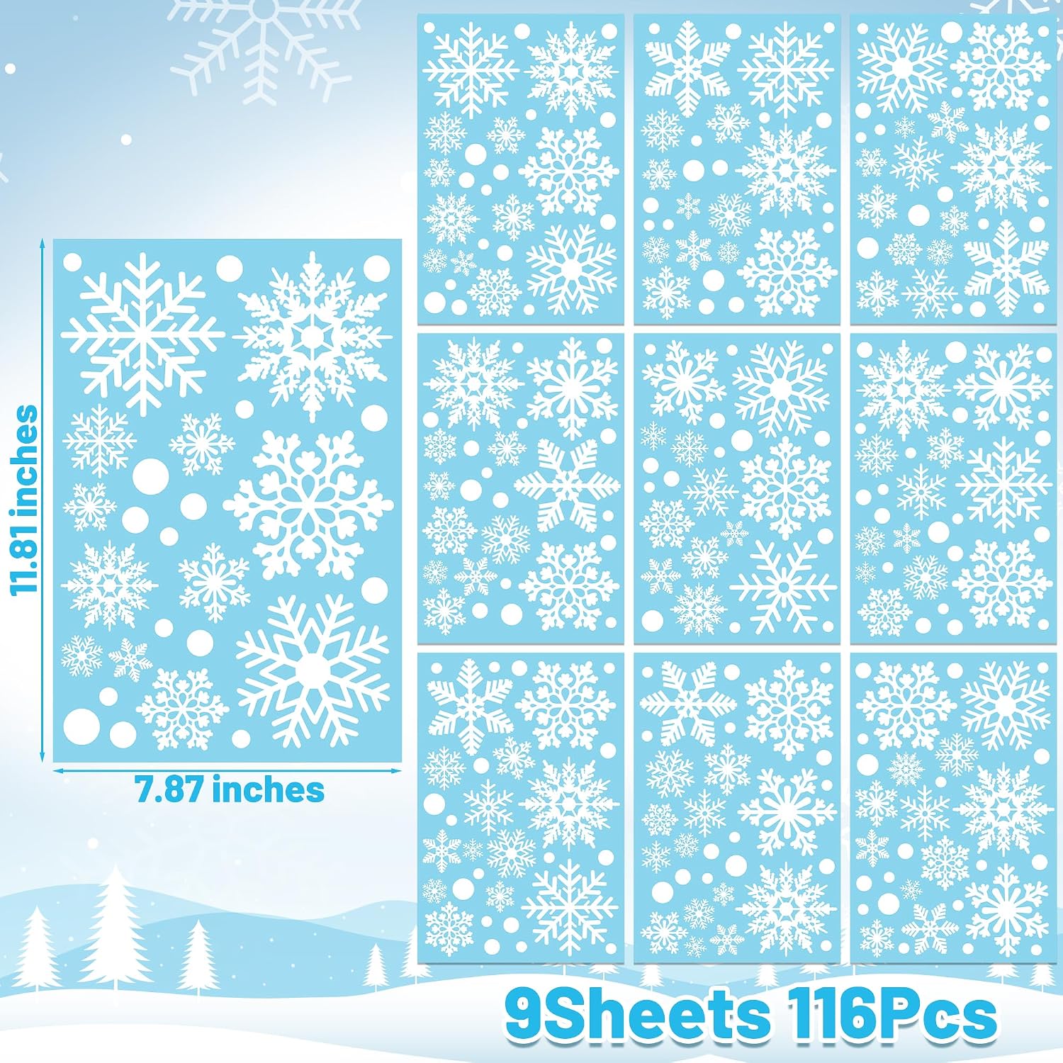 Traplace nine-sheet and 116-piece size diagram