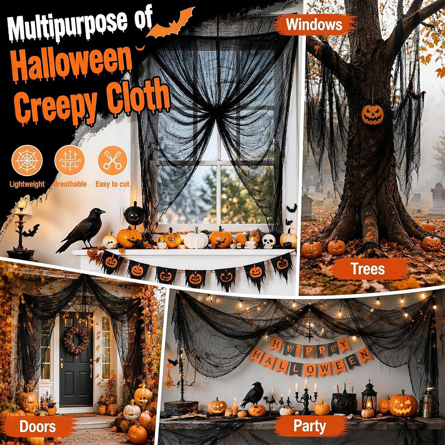 Listing graphic showing possible cloth-display uses