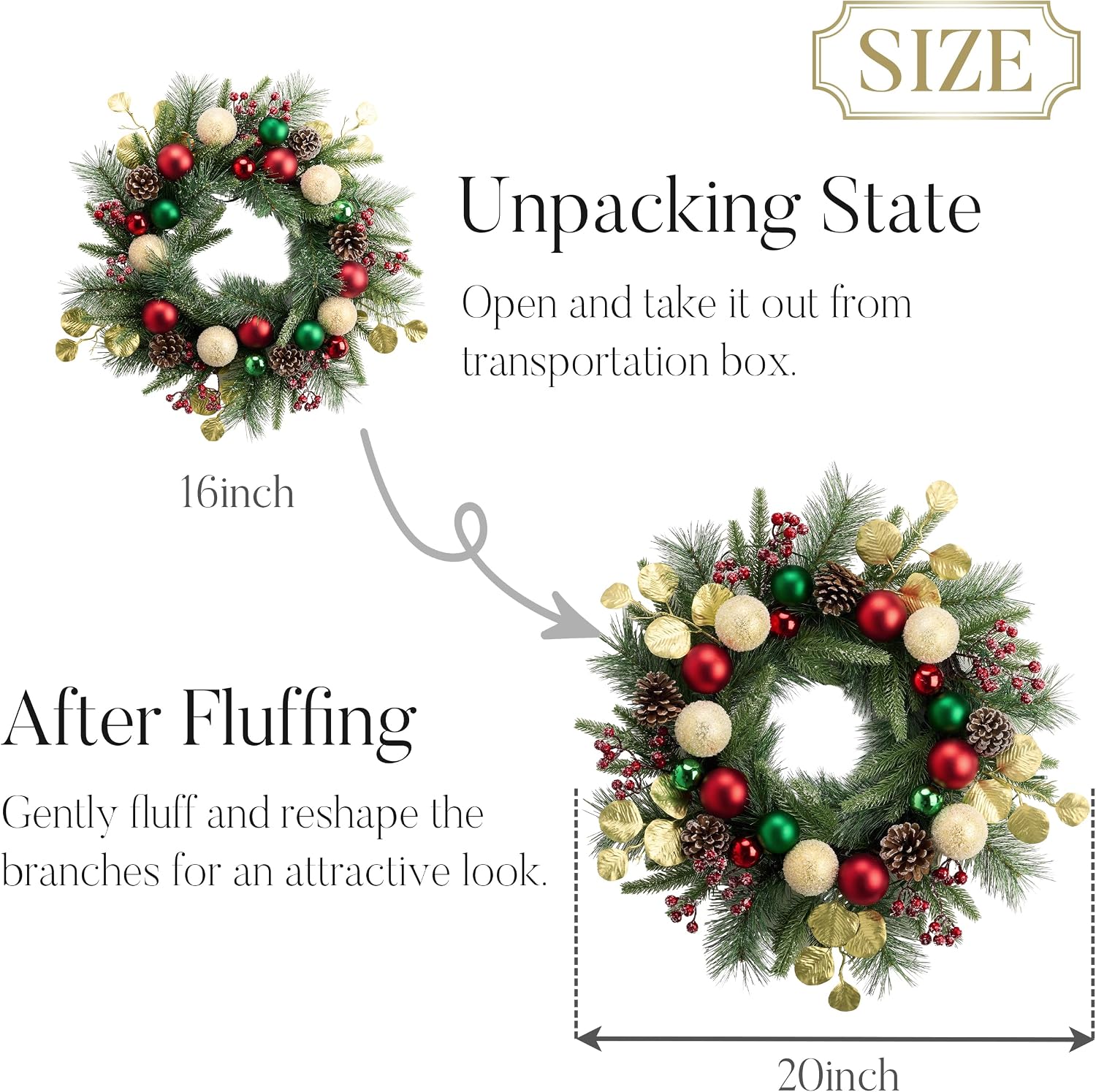 Packed and expanded wreath-size illustration