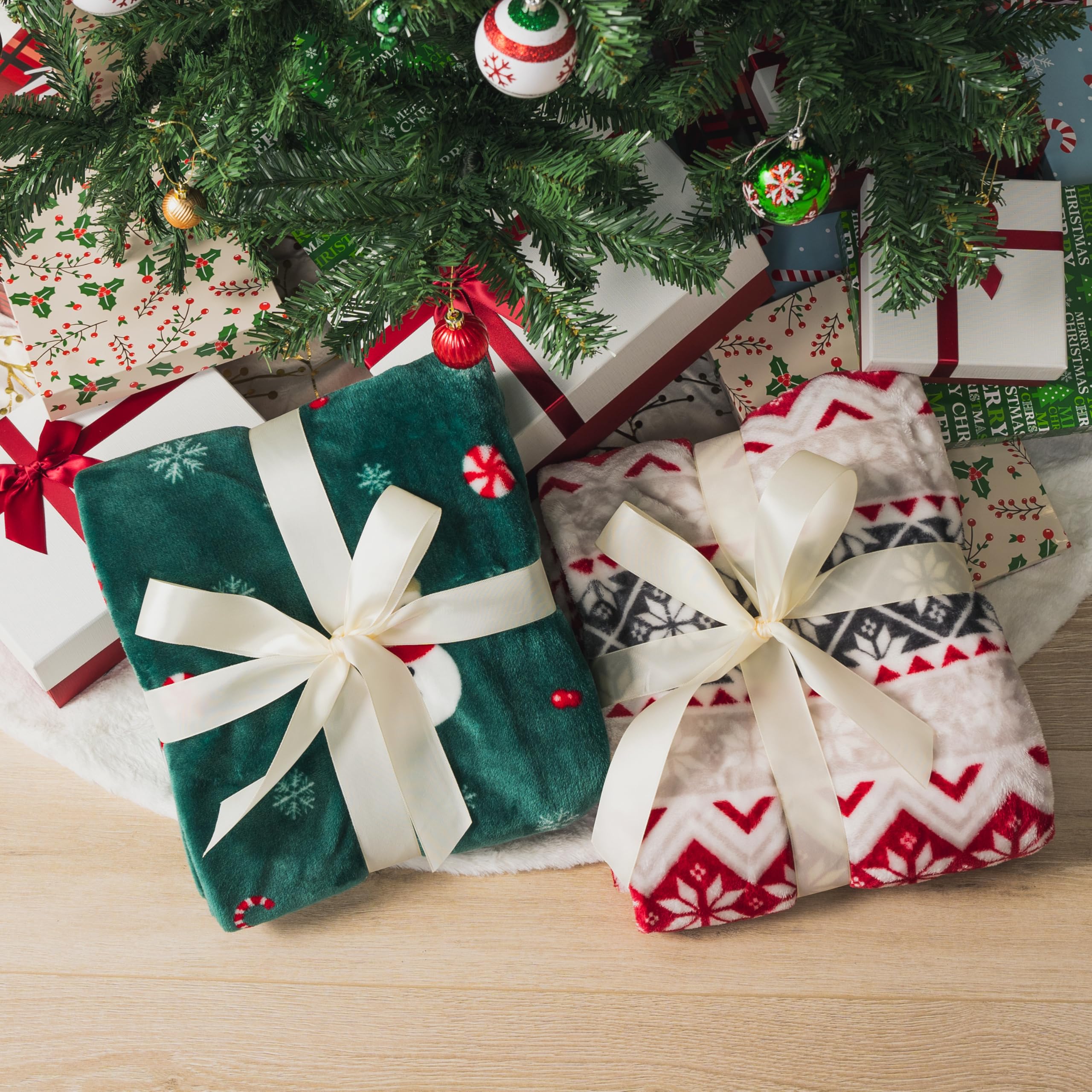 Supplier gift styling with a folded Christmas throw