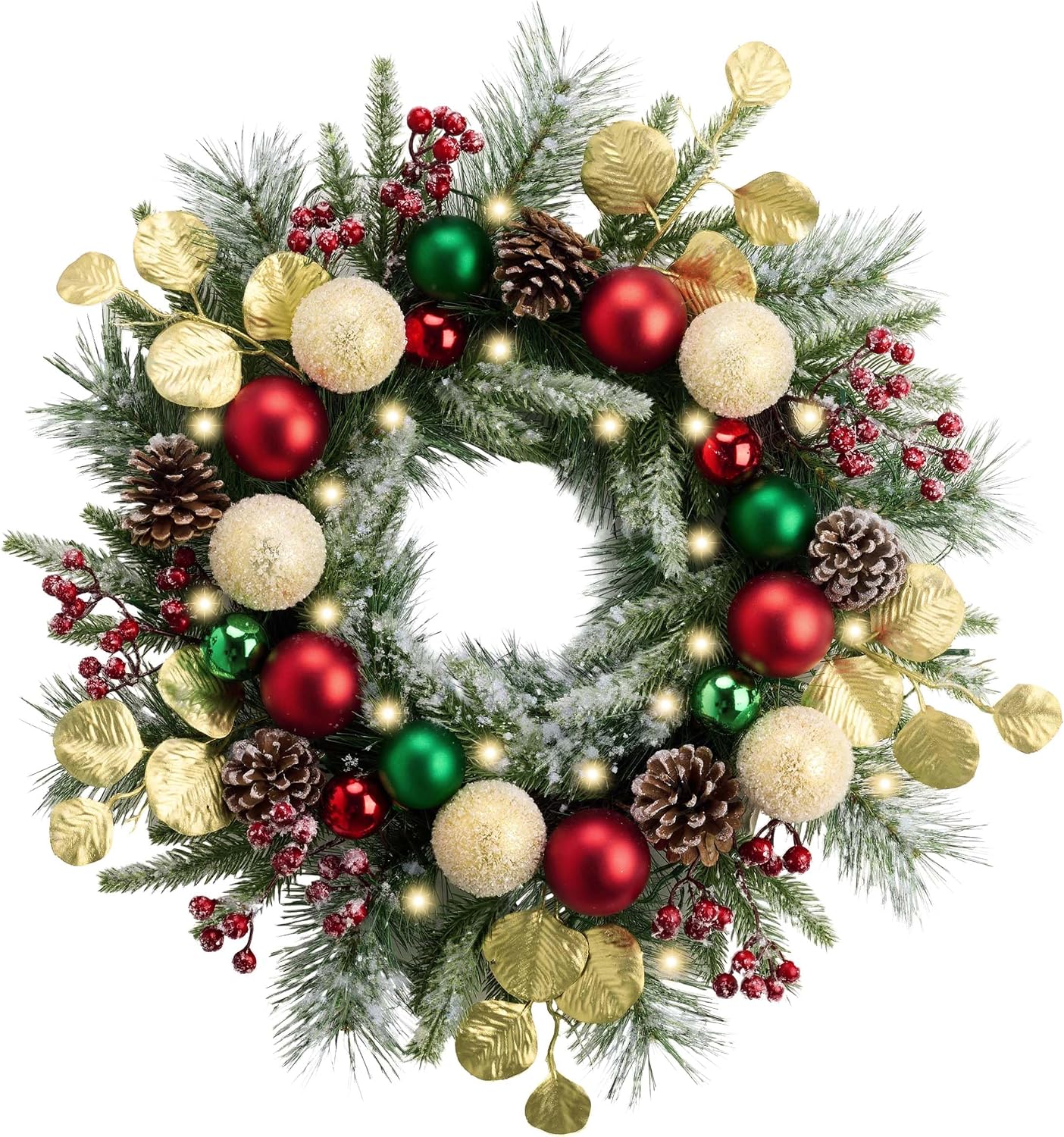Valery Madelyn red green gold pre-lit wreath