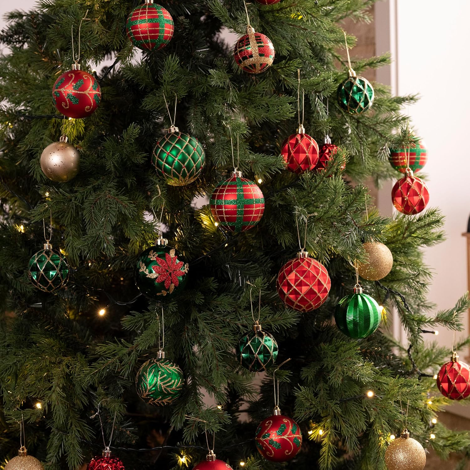 Valery Madelyn coordinated ornaments on a Christmas tree