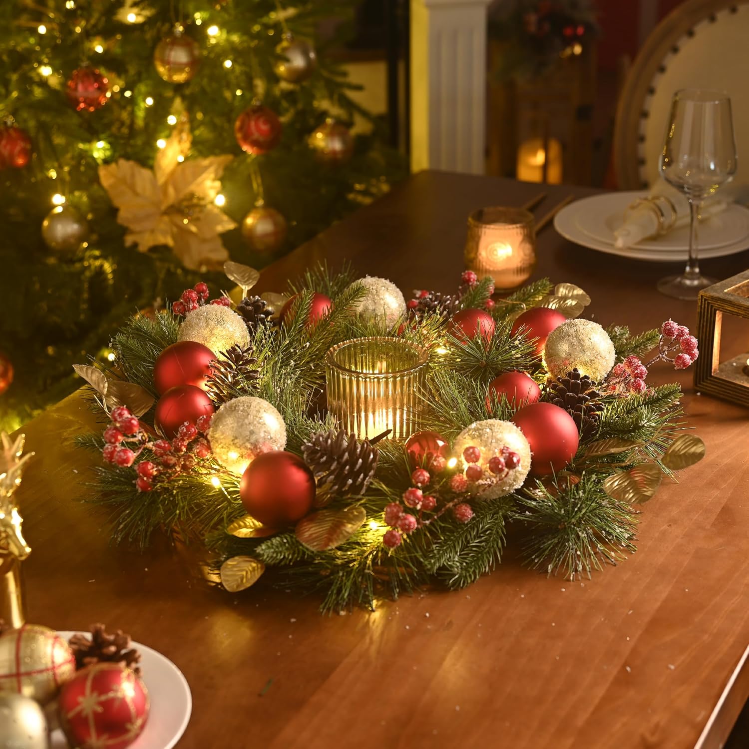Wreath in a promotional tabletop arrangement