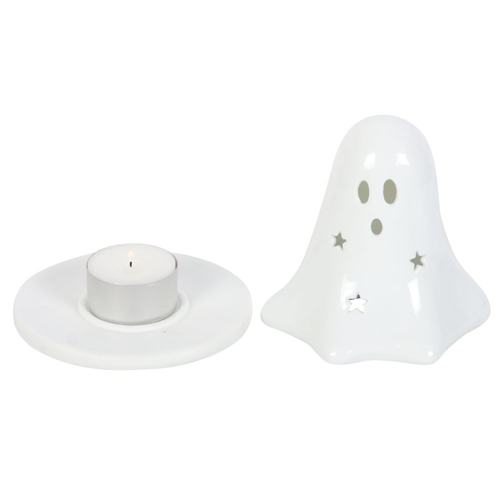 Ghost holder and base shown with a tealight