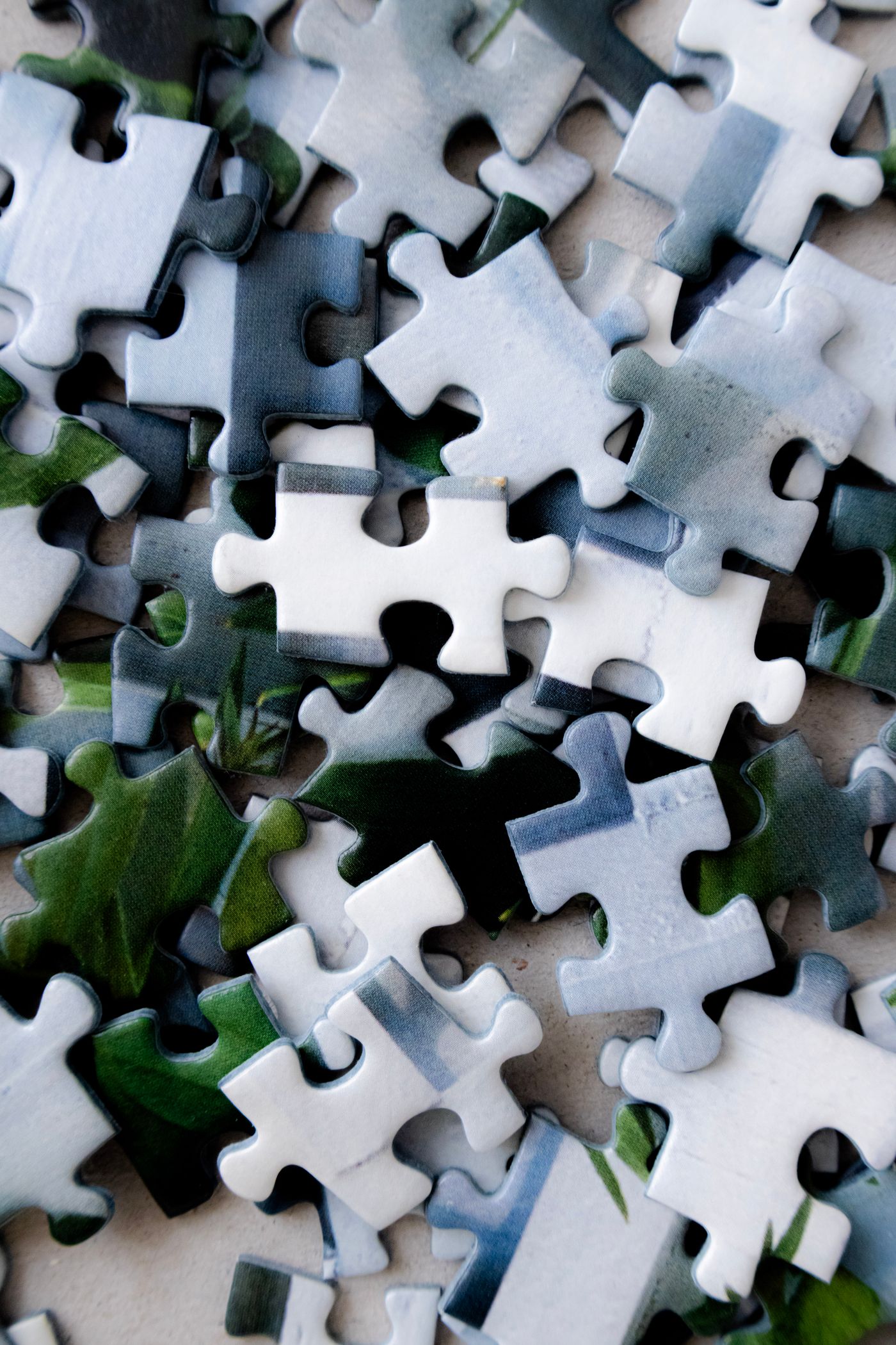 A close view of mixed puzzle pieces
