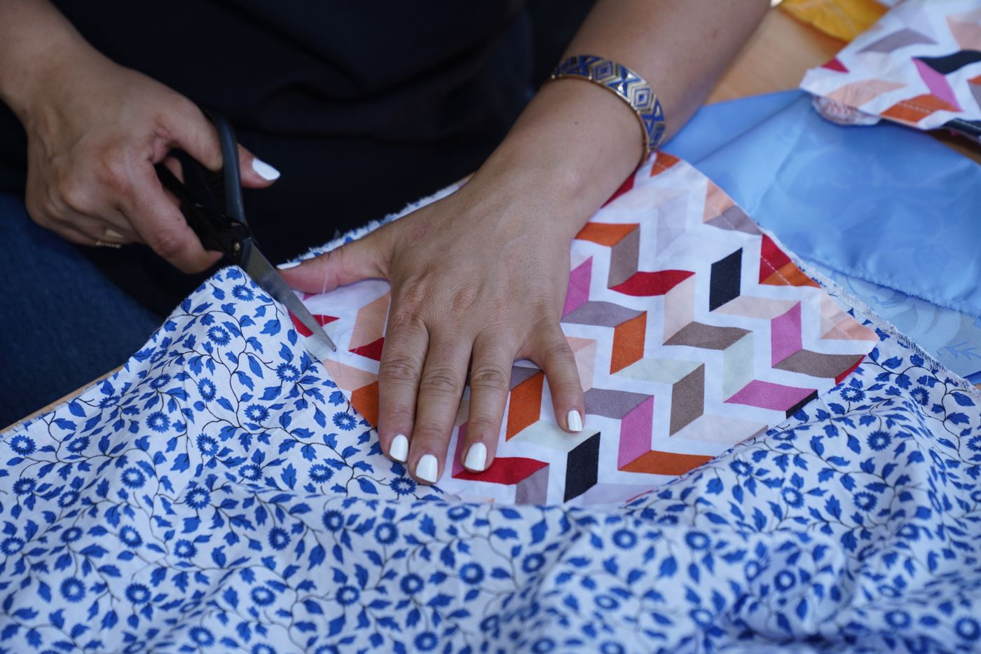 Cutting patterned fabric into usable project pieces