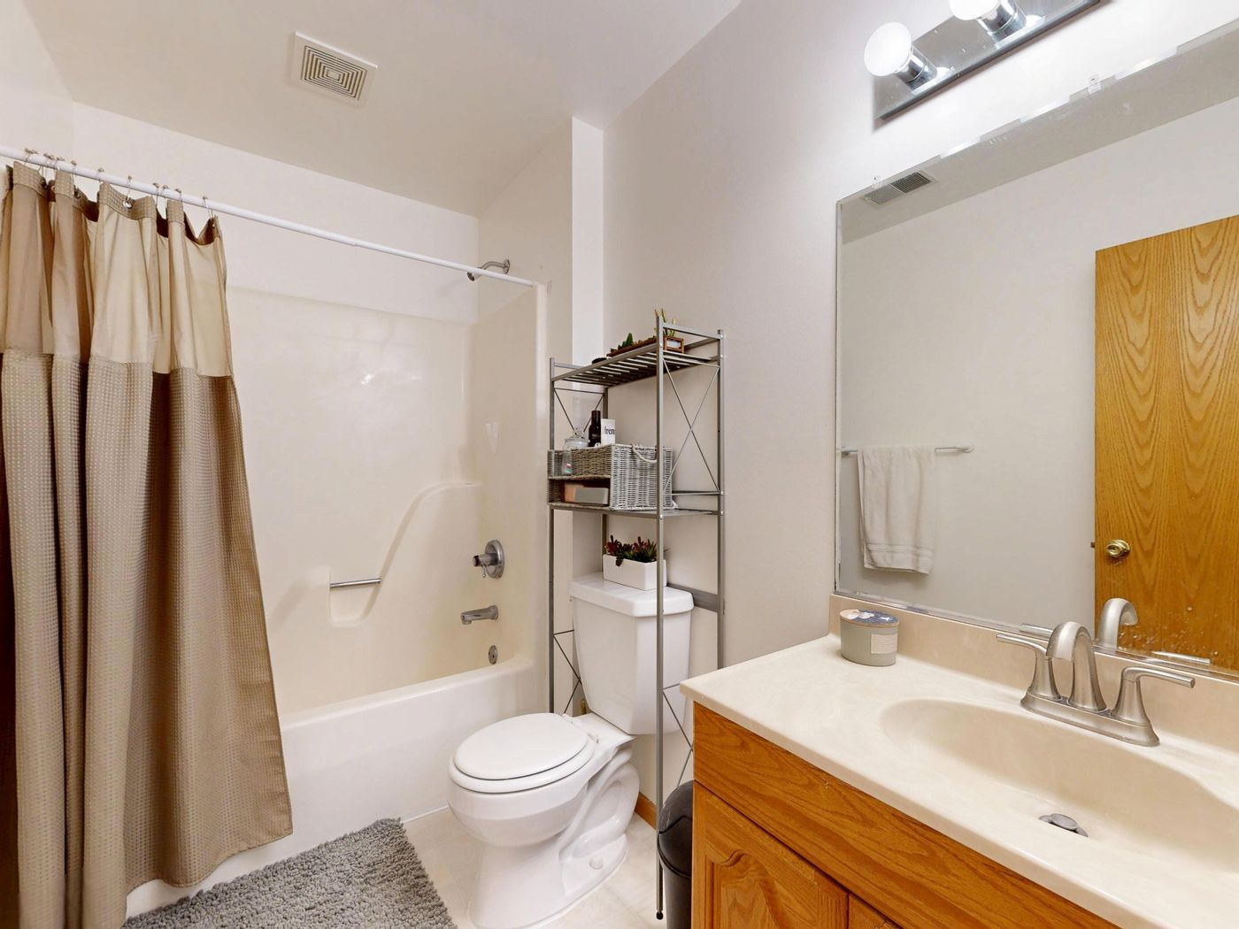 Striped shower curtain in a bathroom