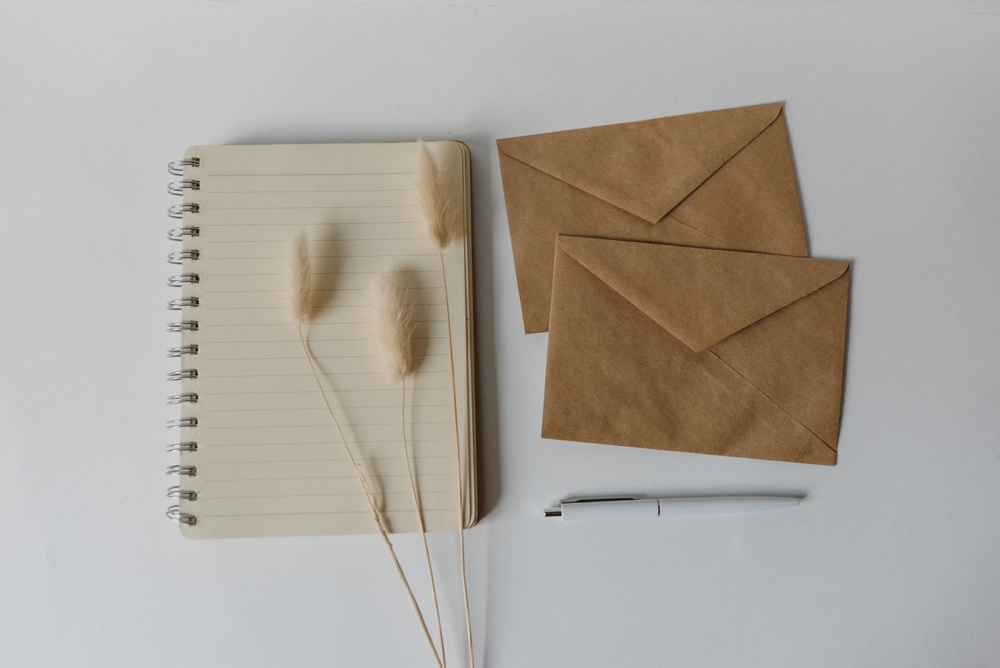 Blank notebook and two kraft-paper envelopes
